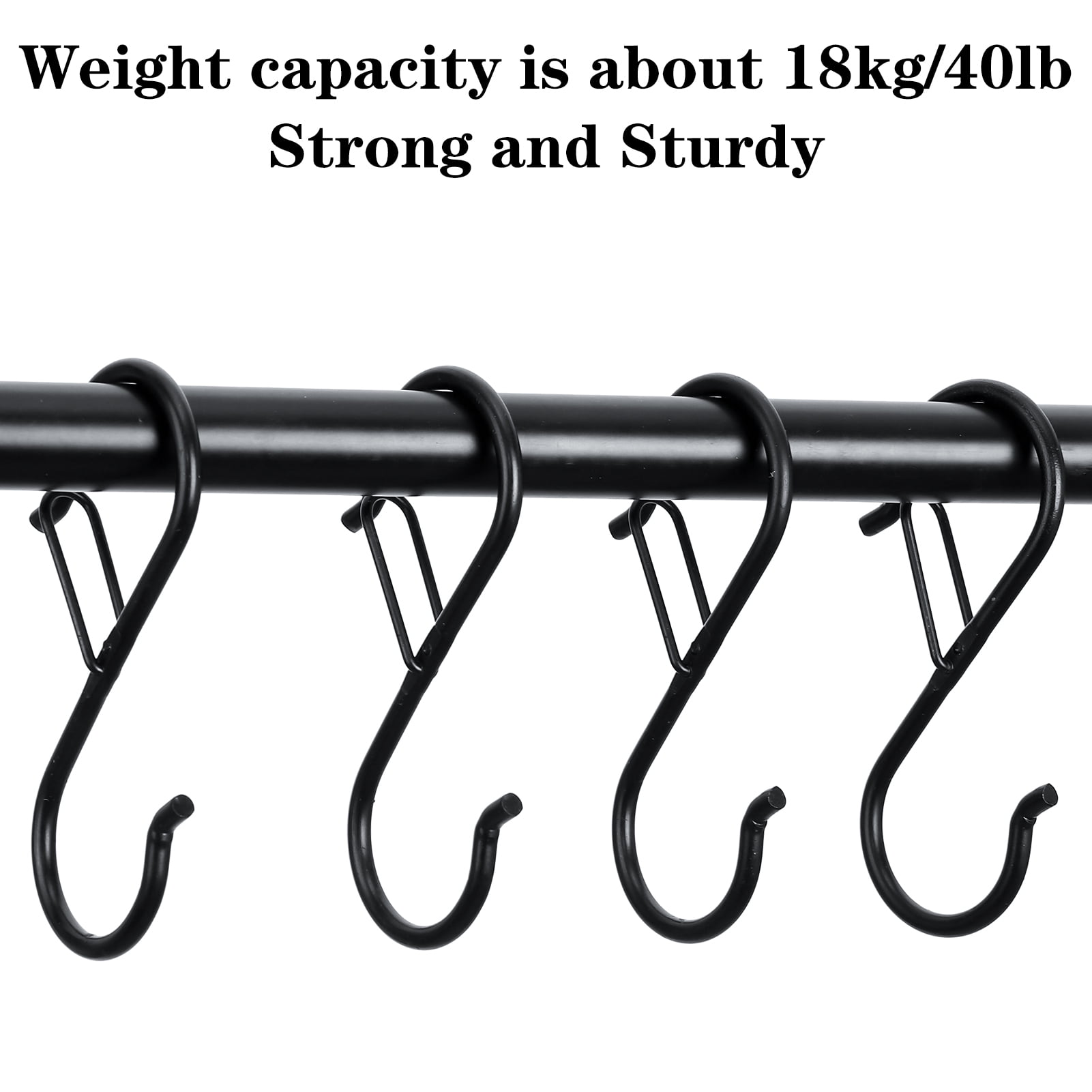 HEQUSIGNS Heavy Duty S Hooks with Safety Buckle for Kitchen and Closet Organization (Black, 12 Pack) 62x2k