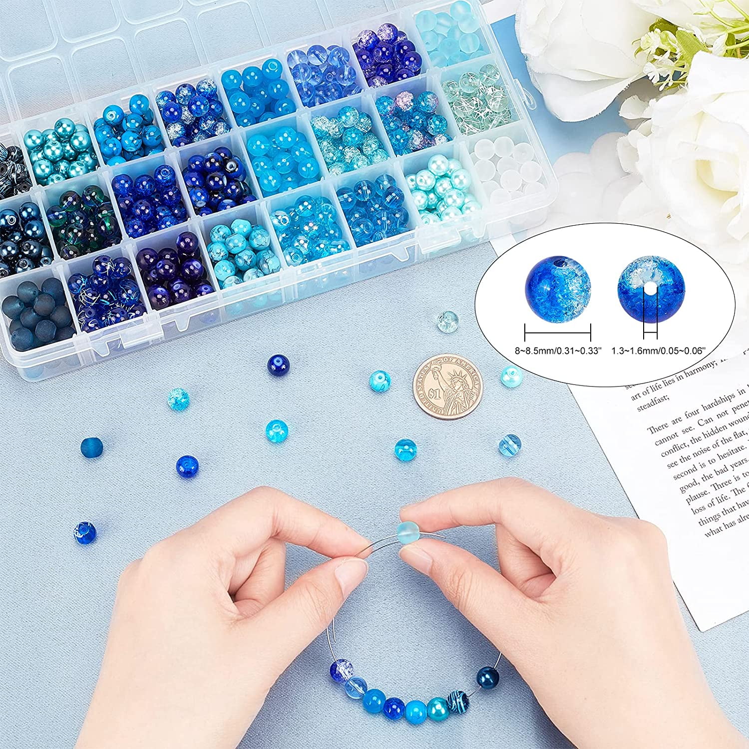SUPERFINDINGS 720pcs Glass Beads for Jewelry Making, Round Craft Loose Beads for DIY Bracelets and Necklaces (Multi-Color, 8mm) si7ye