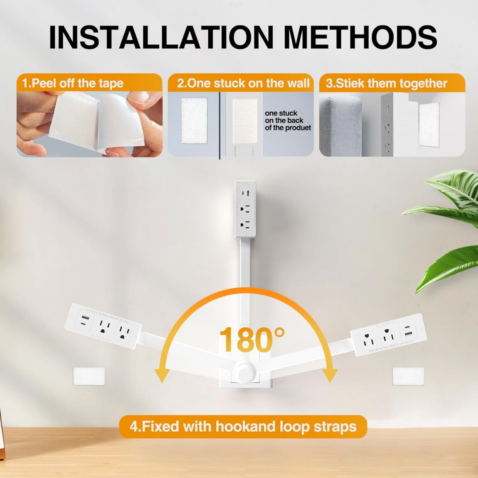 Demine Electrical Outlet Extender Stick with USB-A, USB-C, and 2 AC Ports (White, 18 in to 27 in) le64l