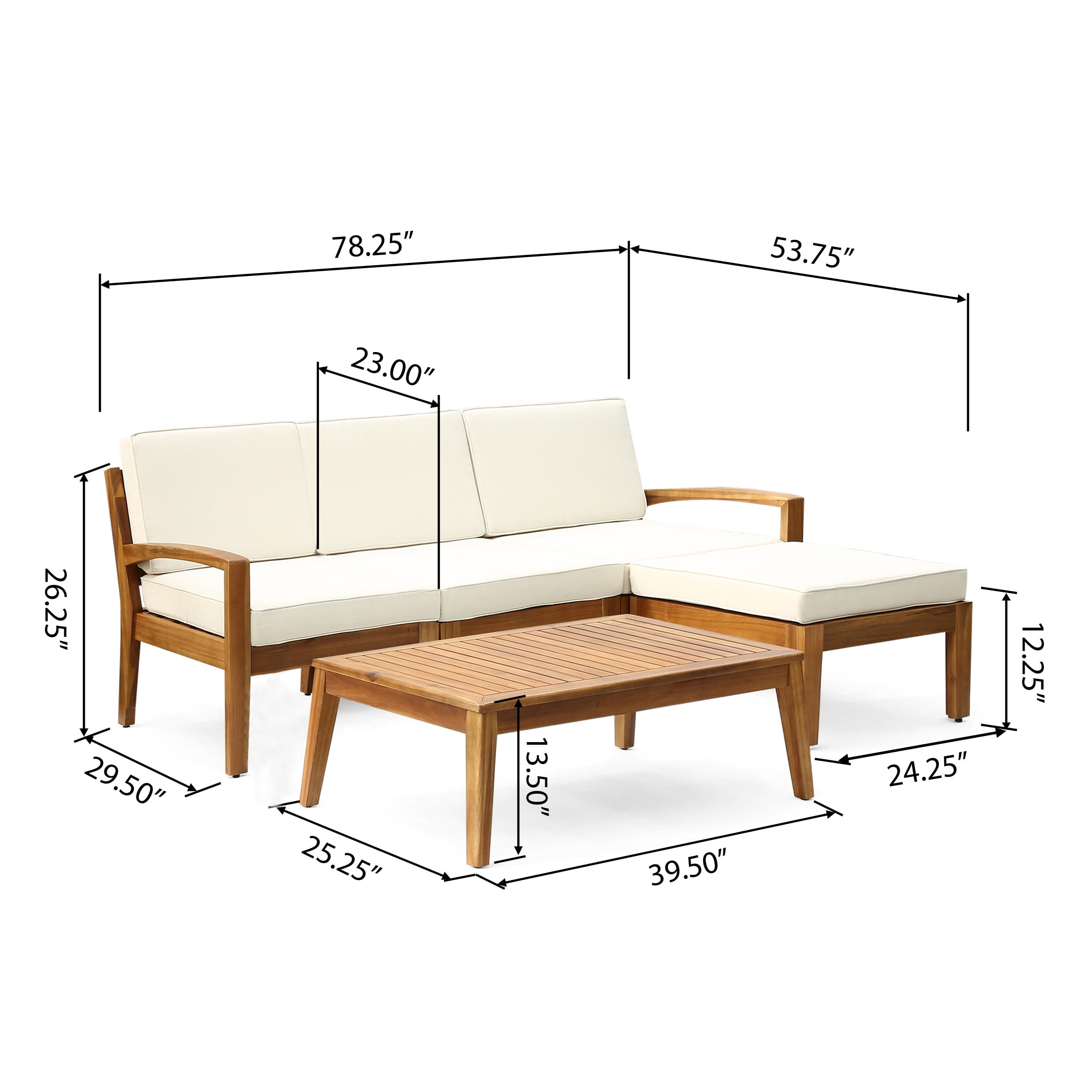GARITIN L-Shape Sectional Sofa Set, 3-Piece Outdoor Acacia Wood Patio Furniture (Brown and Beige, 3-Seater) biqr8