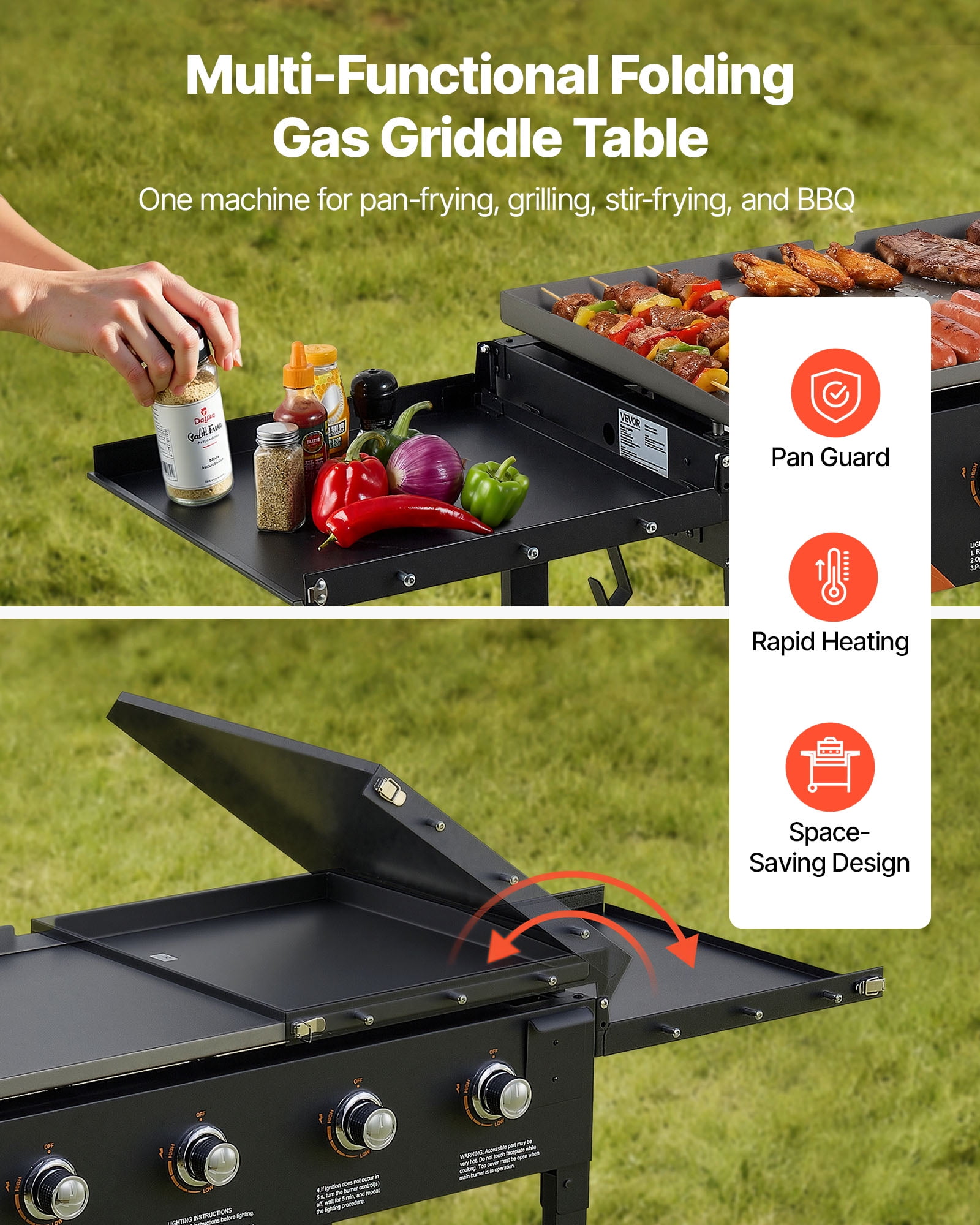 VEVOR 4-Burner Propane Gas Griddle, Outdoor Flat Top Grill with Foldable Cart and Wheels (36 in) cjy7q