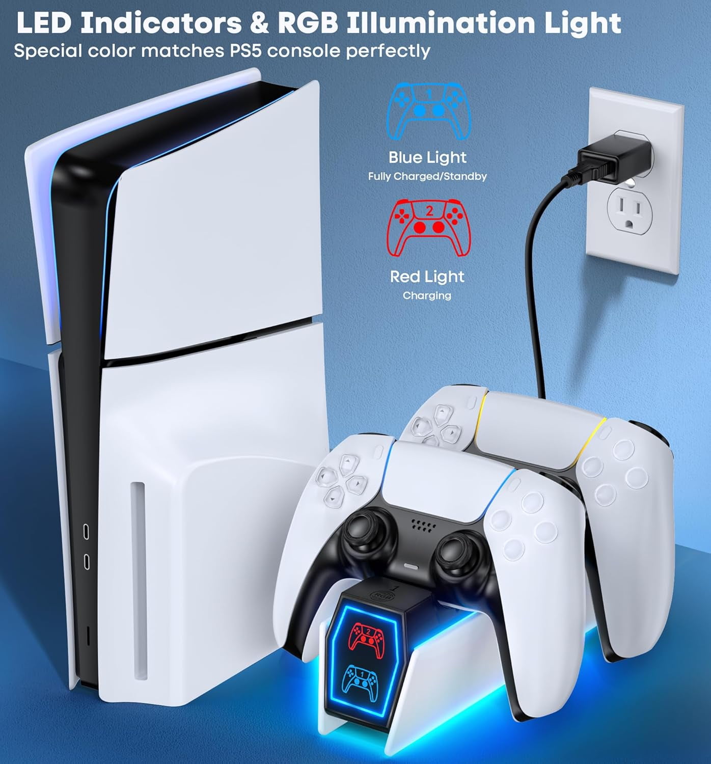 Kytok PS5 Controller Charging Station Dual Dock with Fast AC Adapter (White, 1 Pack) 9b8fq