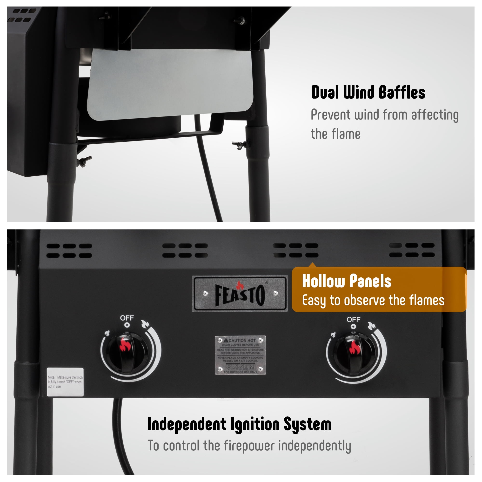 Feasto Dual Basket Propane Turkey Fryer, Outdoor Deep Fryer with Foldable Side Shelves (Black, 50,000 BTU) c0z51