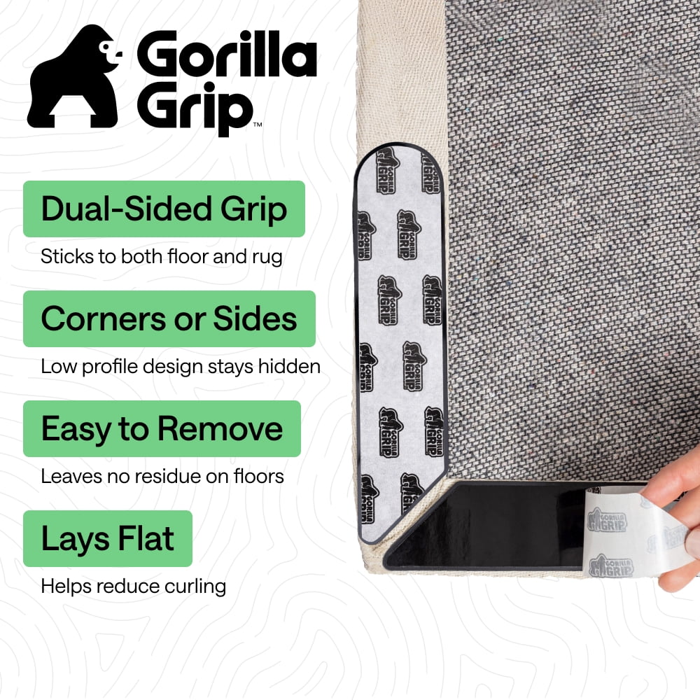 Gorilla Grip Rug Gripper Pads for Hardwood Floors, Non-Slip Adhesive Carpet Anchors (8 in x 6.5 in, 8 Pack) at1xw