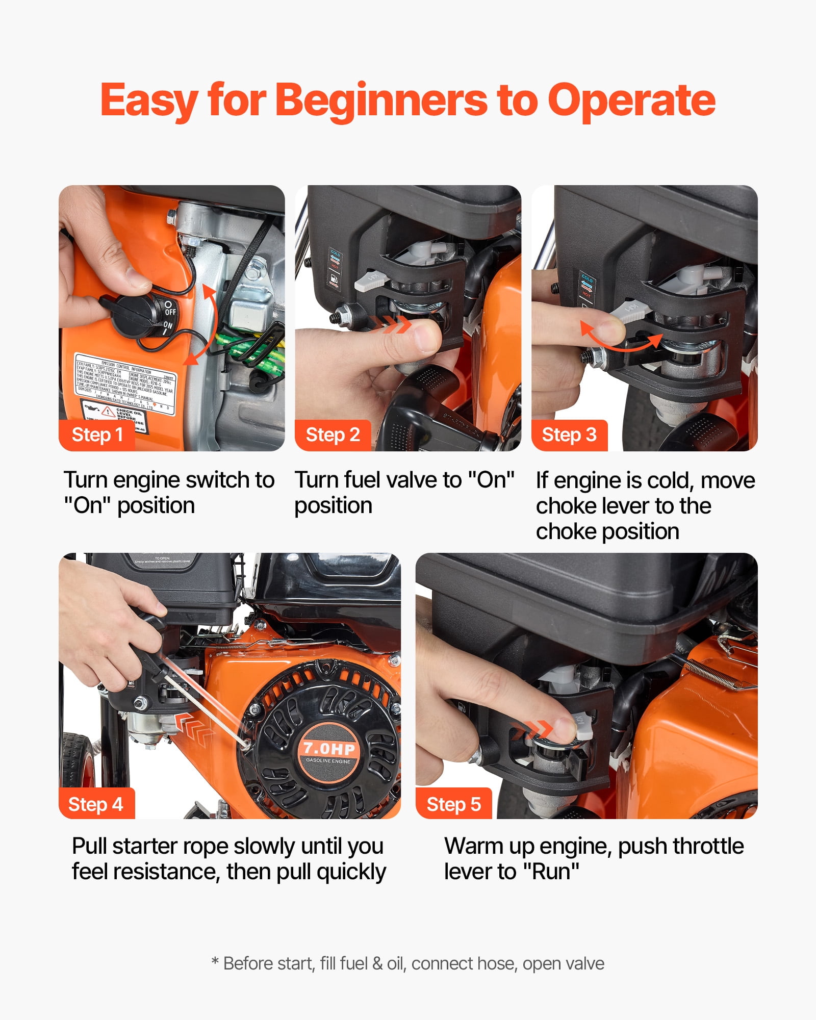 VEVOR Gas Pressure Washer 3600 PSI 2.6 GPM High-Pressure Cleaner with 5 Nozzles and 26 ft Hose (3600 PSI, 26 ft) tusnz