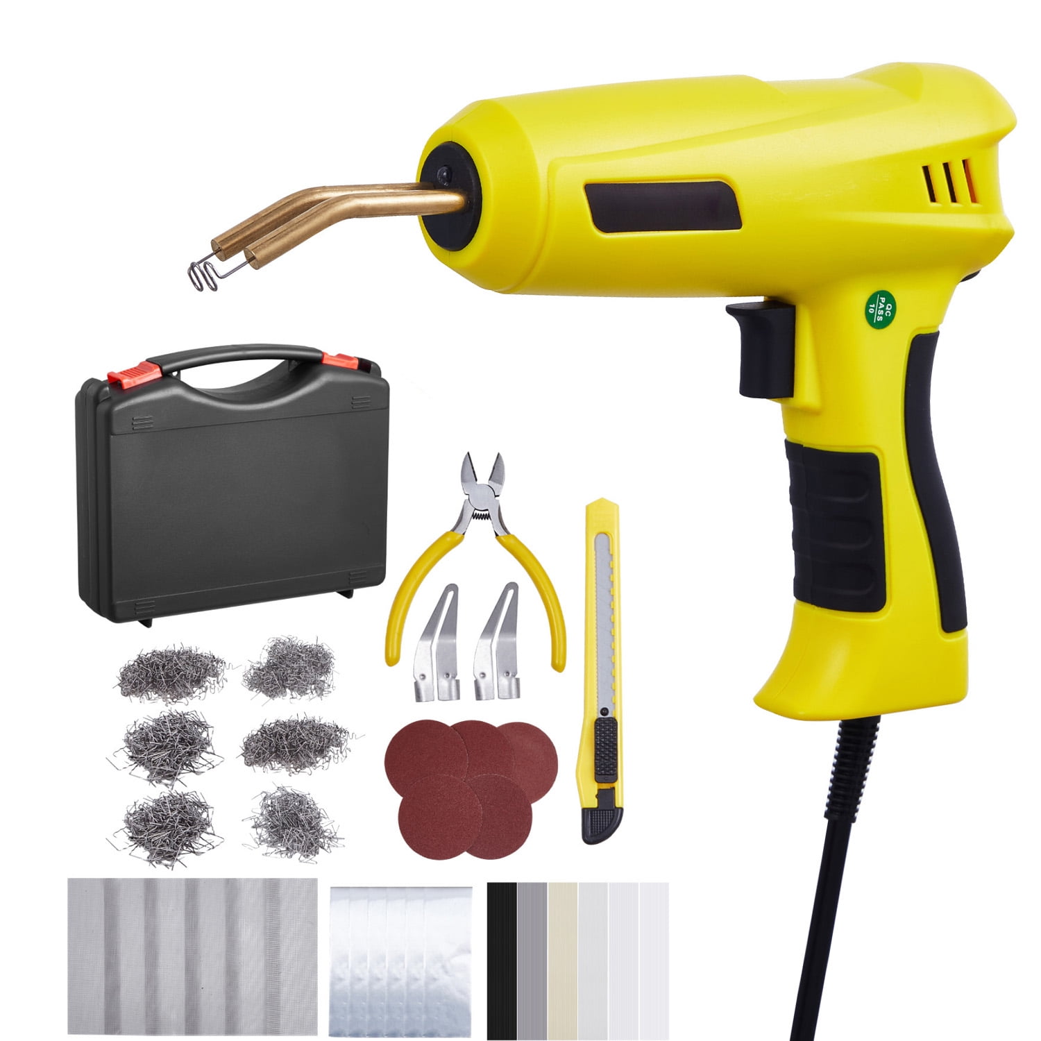 KFFKFF Plastic Welding Kit, 220W Hot Staple Welder Gun with 1200 Staples & 76 Welding Rods (Yellow, 1276 Piece Set) gyxee