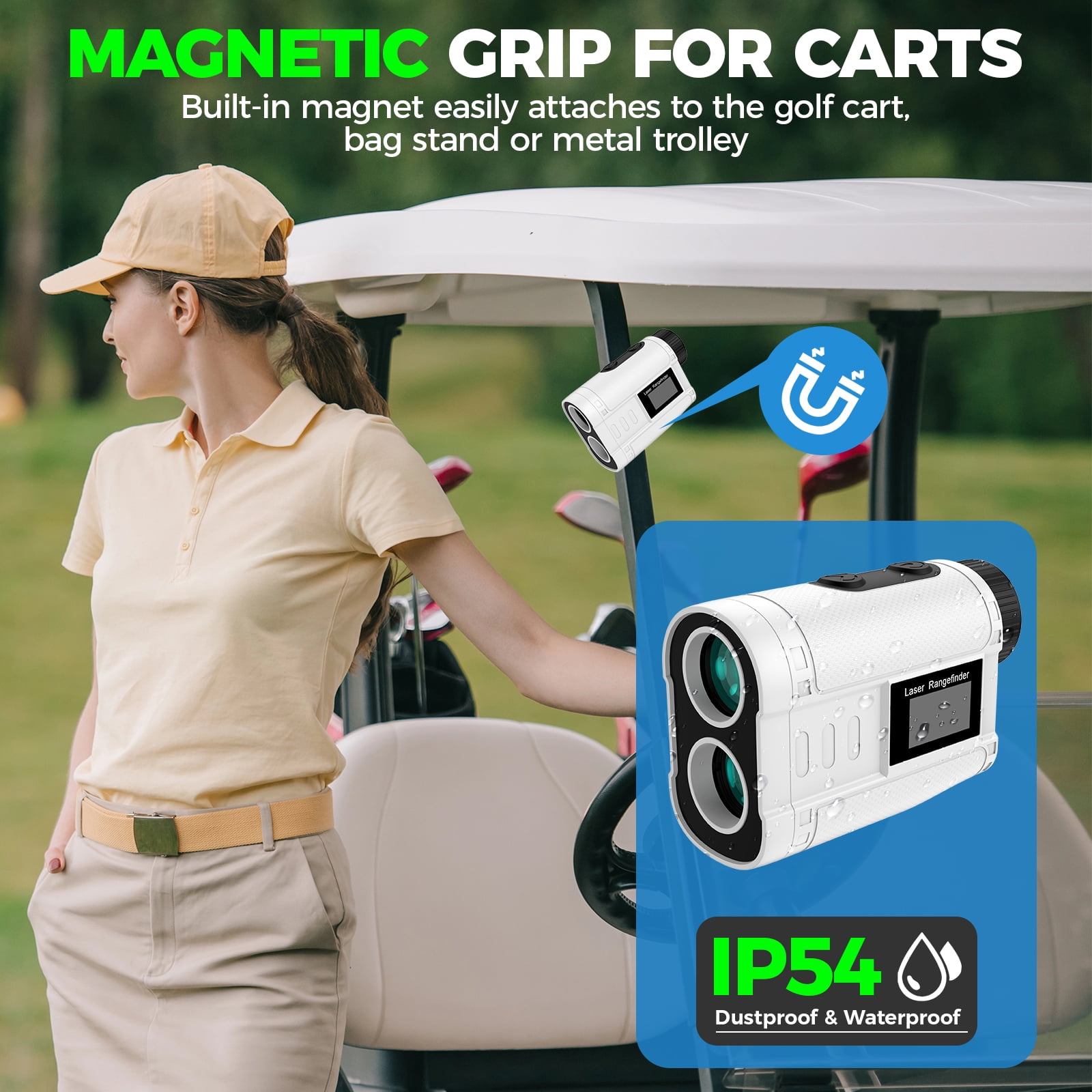 LAKWAR Golf Rangefinder with Slope Compensation, 900 Yards Laser Distance Finder, 6X Magnification, Flag Pole Locking Vibration, Rechargeable (White, 1 Unit) p9lvo