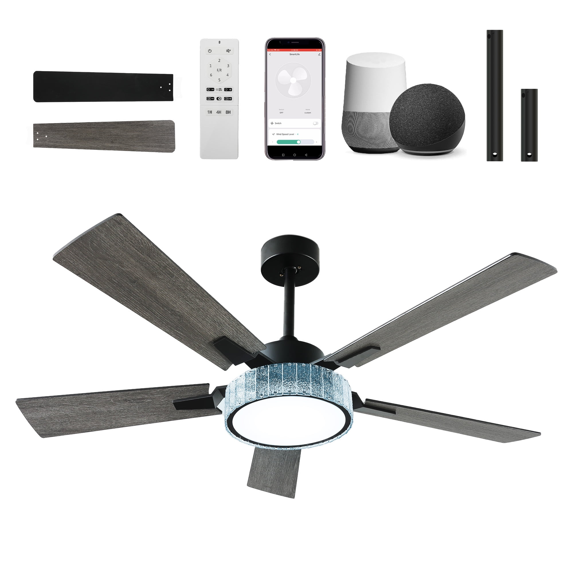 Uforic Farmhouse Ceiling Fan with Lights, Smart Chandelier Fan with Remote & App Control (Black, 52 in) bqaak