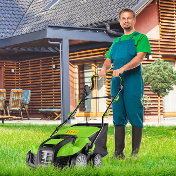 imerelez Corded Electric Lawn Dethatcher, 15 Amp Motor with 16-inch Cutting Width, Grass Collection Bag (Green, 14.5 gal) mrc0w