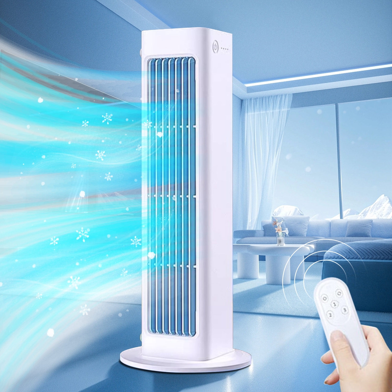 Exhoden Portable Bladeless Tower Fan, Quiet Cooling Floor Fan for Bedroom and Home (White, 36 in) 4vcs3