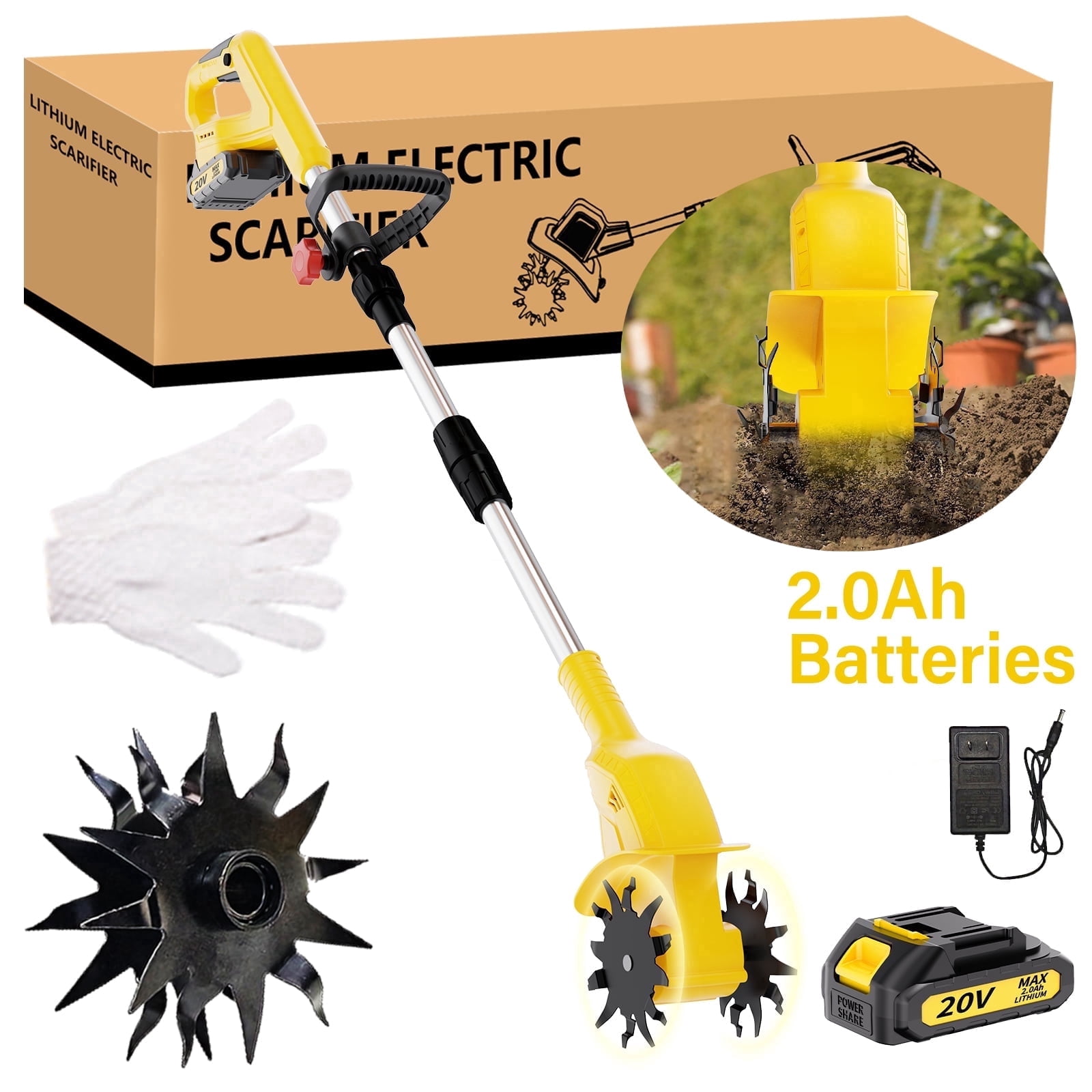 KITESDER Cordless Garden Tiller Cultivator, Manganese Steel Tines for Soil Tilling and Weeding (12 in x 12 in x 12 in) 2m325