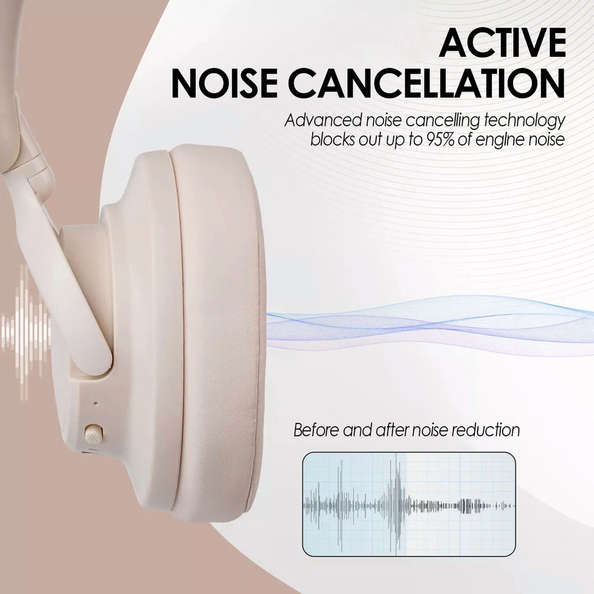 Rhea Wireless Bluetooth Headphones with Active Noise Cancelling (Black, Over-Ear) bhckt