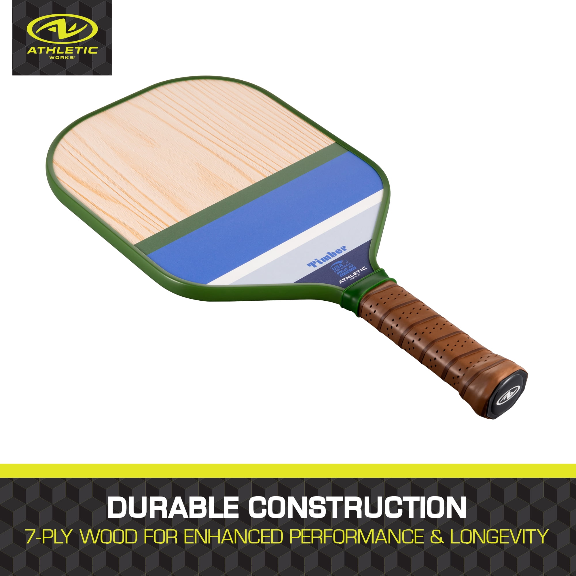 Athletic Works Timber Wooden Pickleball Paddle (Blue, 15.5 in) 2io4b