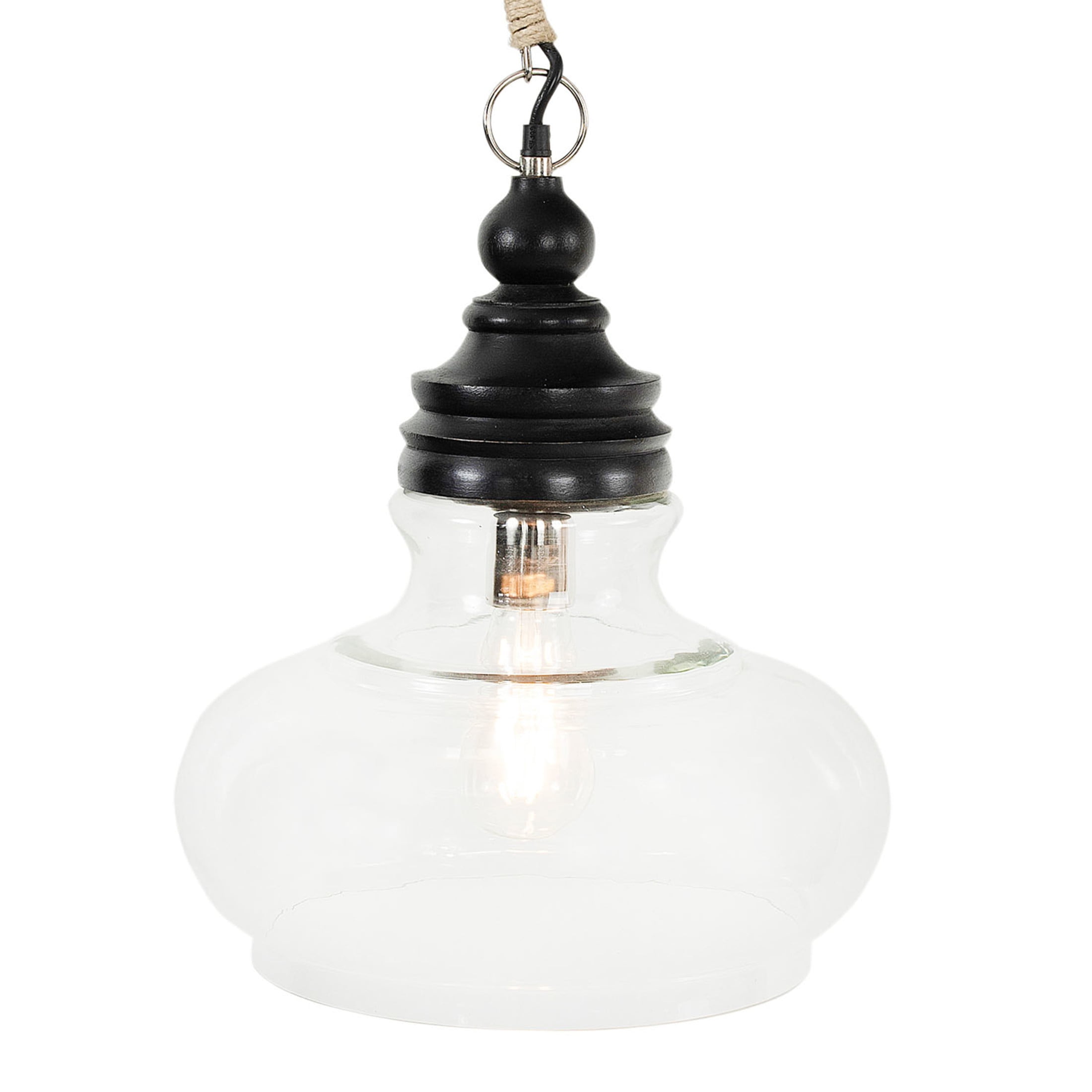 Creative Co-Op Glass and Distressed Wood Ceiling Light, Farmhouse Pendant Fixture (Black, 13.5 in x 13.5 in x 15 in) jjlye