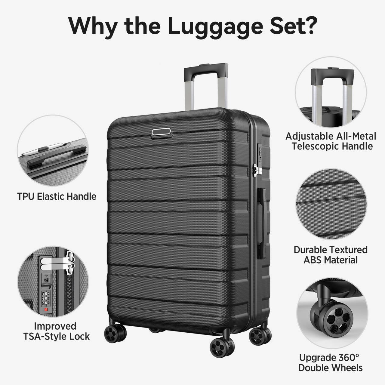Campmoy Hardshell Luggage Set, Lightweight Spinner Suitcases with TSA Lock (Black, 11-Piece Set) 2tccq - Image 8