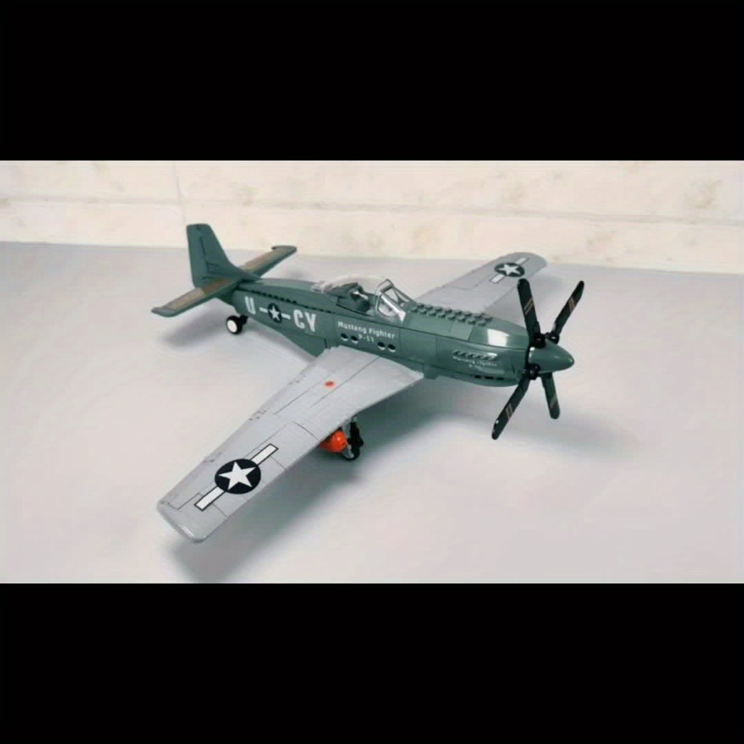 Yuuchoringee P-51 Mustang Fighter Plane Building Block Set, Military Aircraft Model Construction Kit (285 Pieces) xx0y4
