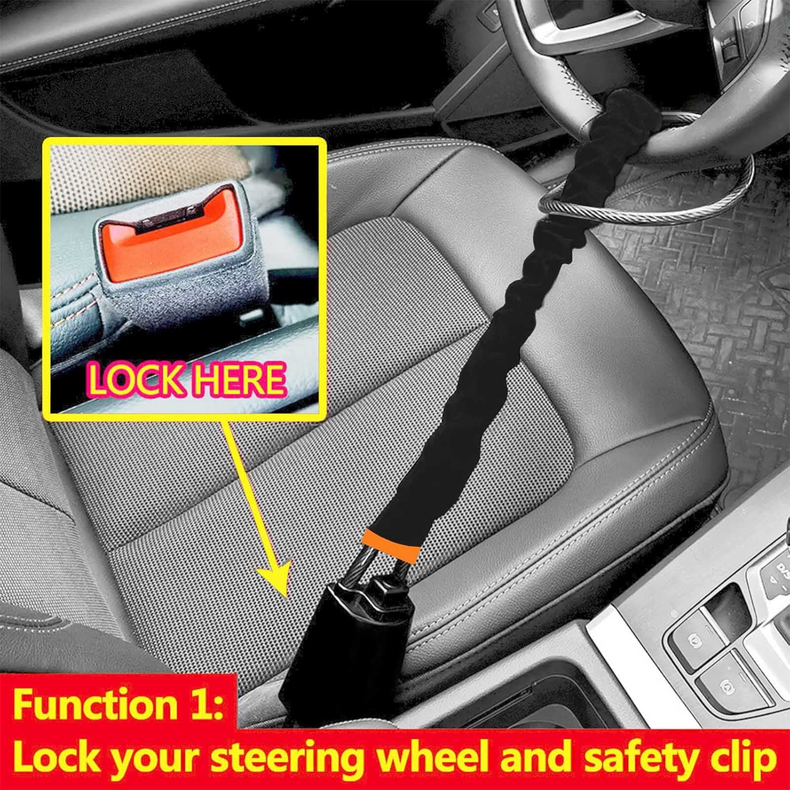 HYEASTR Car Steering Wheel Lock and Seat Belt Anti-Theft Security Device (17 in) p9hzq