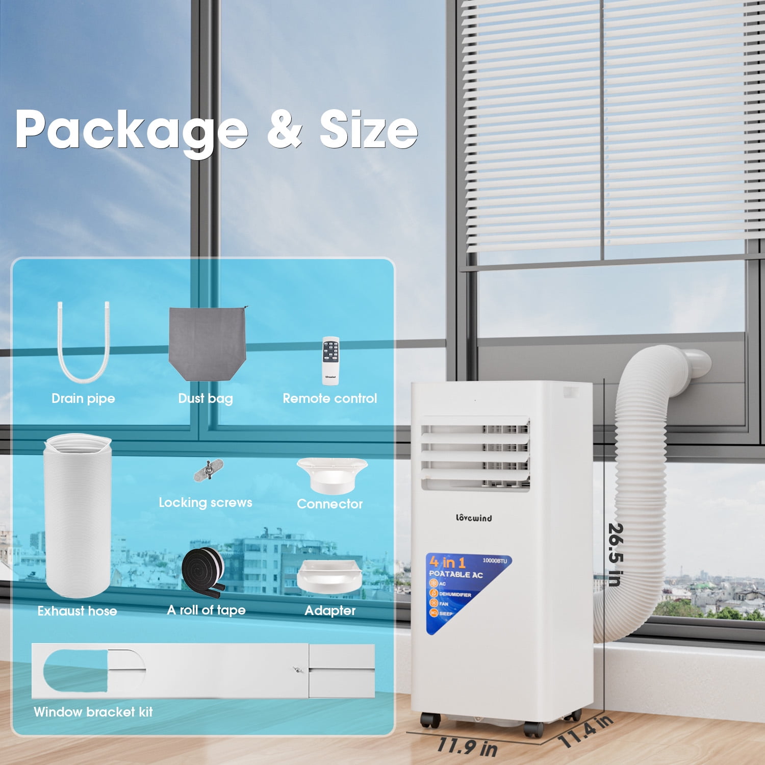 Fun for Fun 10000 BTU Portable Air Conditioner, 3-in-1 Cooling Dehumidifier and Fan for Rooms up to 450 sq.ft (White) d3hxt
