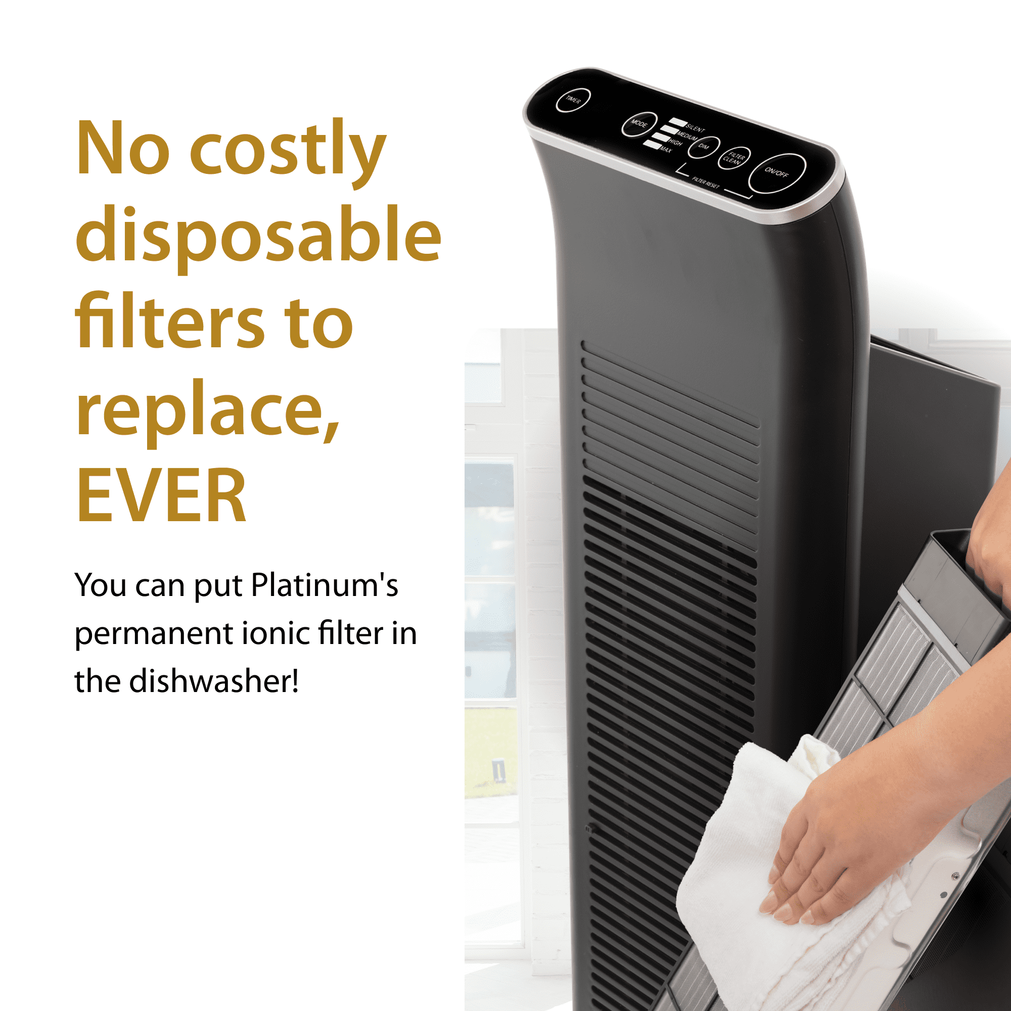 Ionic Pro TA750 Platinum Air Purifier with Permanent Blade Filter (Black, 10 in x 7.5 in x 28 in) bd5zd