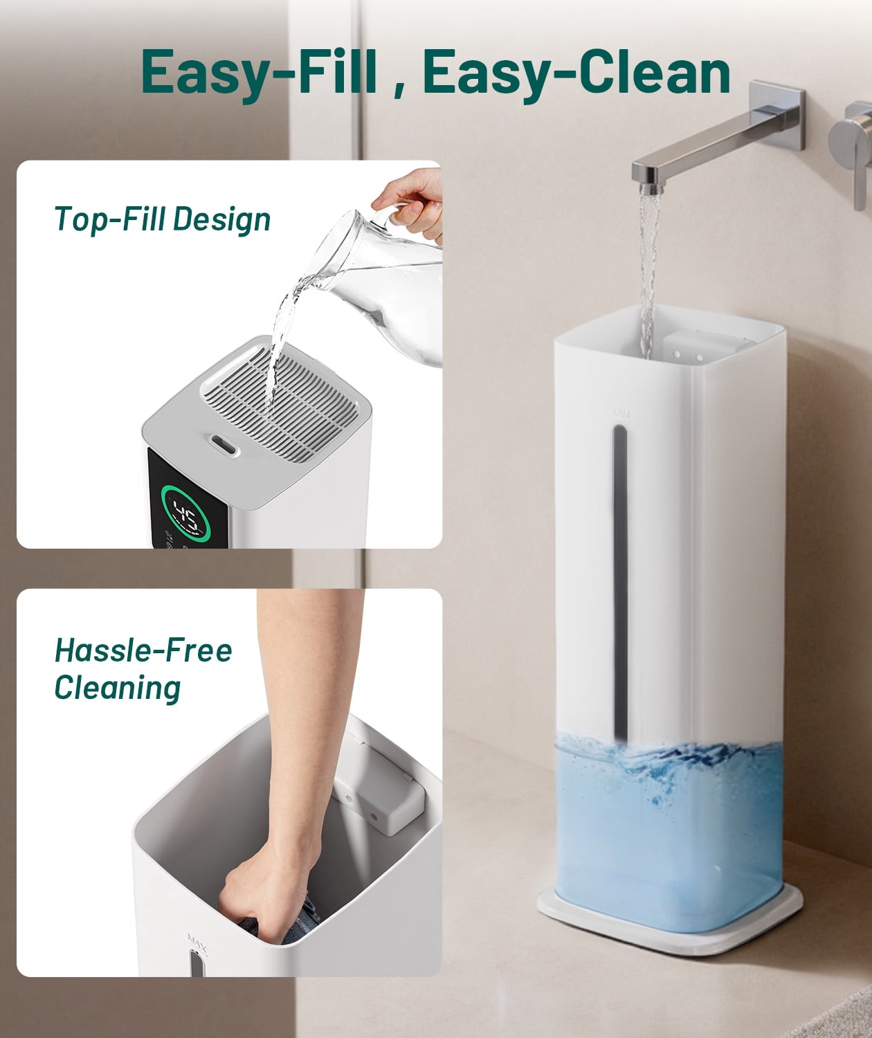 DHOLE Cool Mist Humidifier for Bedroom, Ultra Quiet Ultrasonic Air Moisturizer with Night Light and Auto Shut-Off (White, 9L) fq3zd