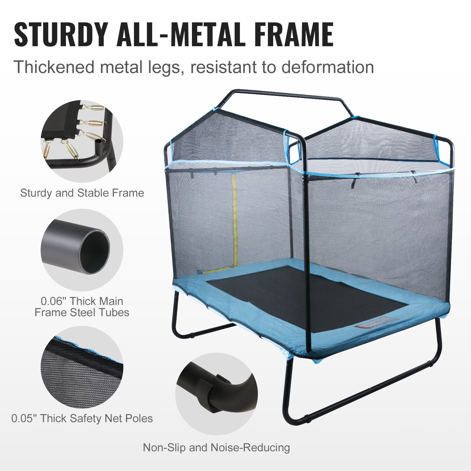 SKYSHALO Kids Trampoline with Enclosure Net and Gymnastics Bar (Blue, 6 ft) 8w30q