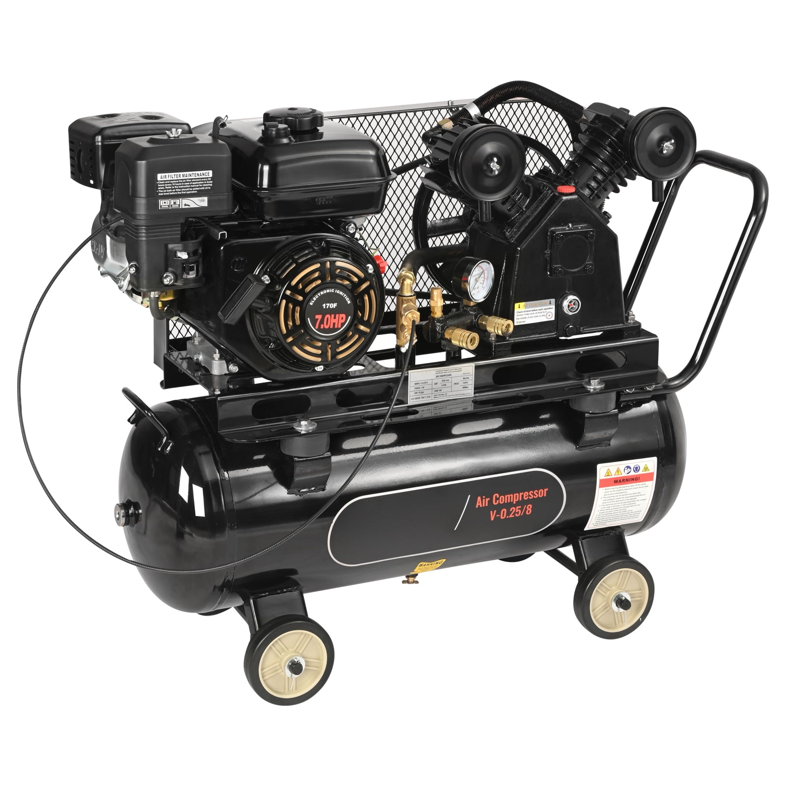 KFFKFF Gas Air Compressor, 7HP Engine, 13.2 Gallon Horizontal Tank, 9CFM at 115PSI (Black, 13.2 Gallon) zxcp2