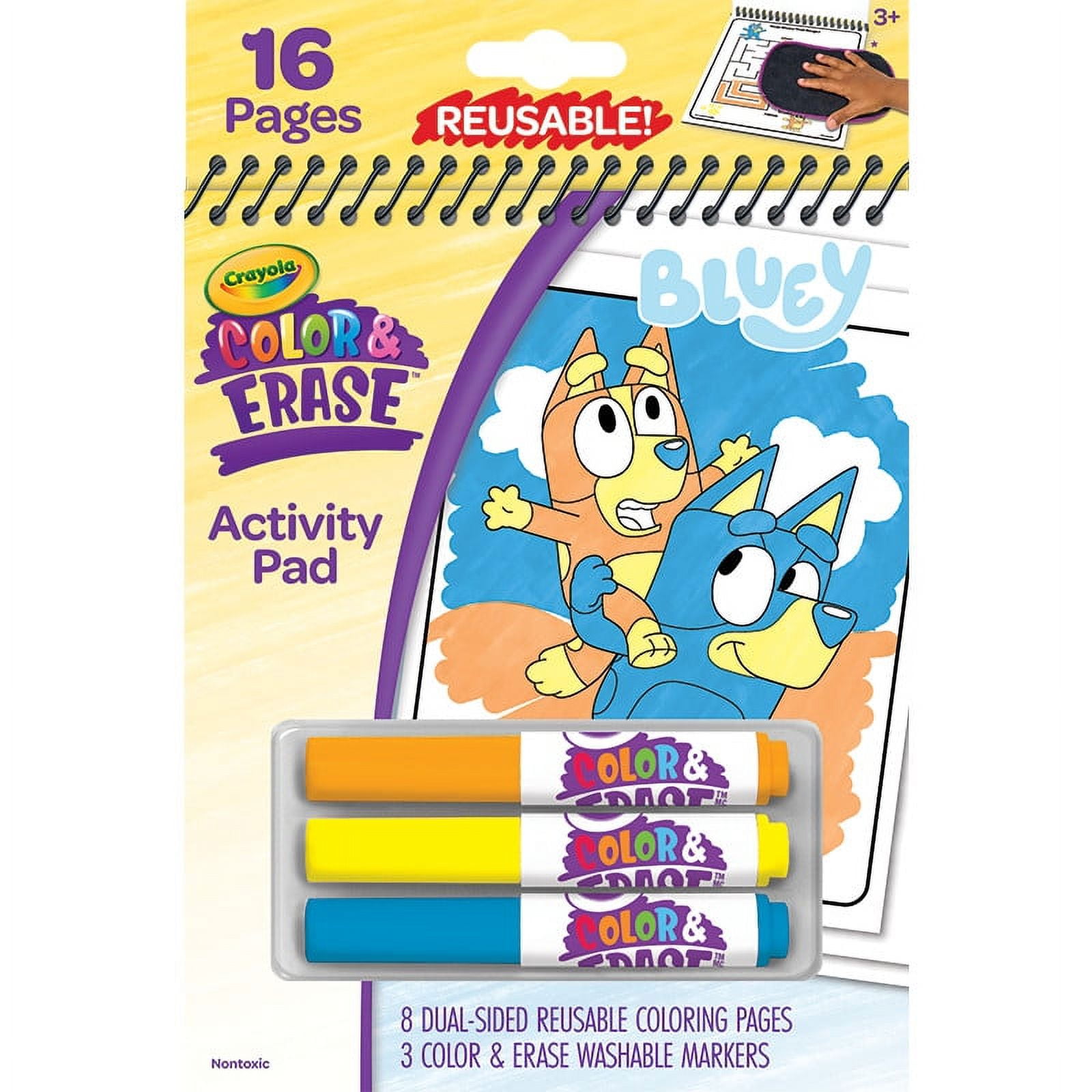 Crayola Bluey Color and Erase Reusable Activity Pad (Multicolor, 8 Pages with 3 Washable Markers) p5yzz
