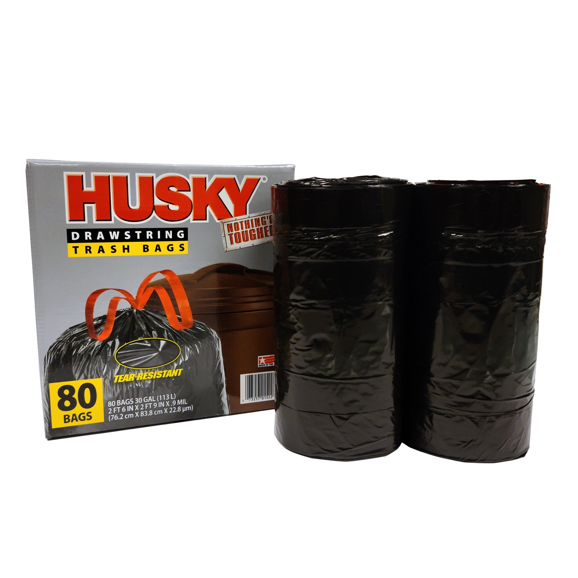 Husky Large Trash Bags, Heavy-Duty Drawstring Kitchen Liners (Black, 30 Gallon, 80 Count) raa6k