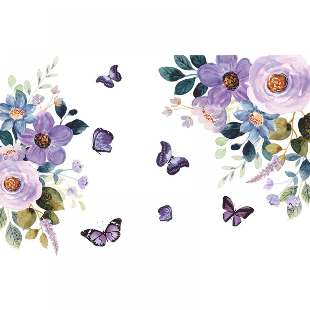 Jlong Purple Butterfly and Floral Wall Decals Peel and Stick Mural Art Decor (1 Set) xuli2