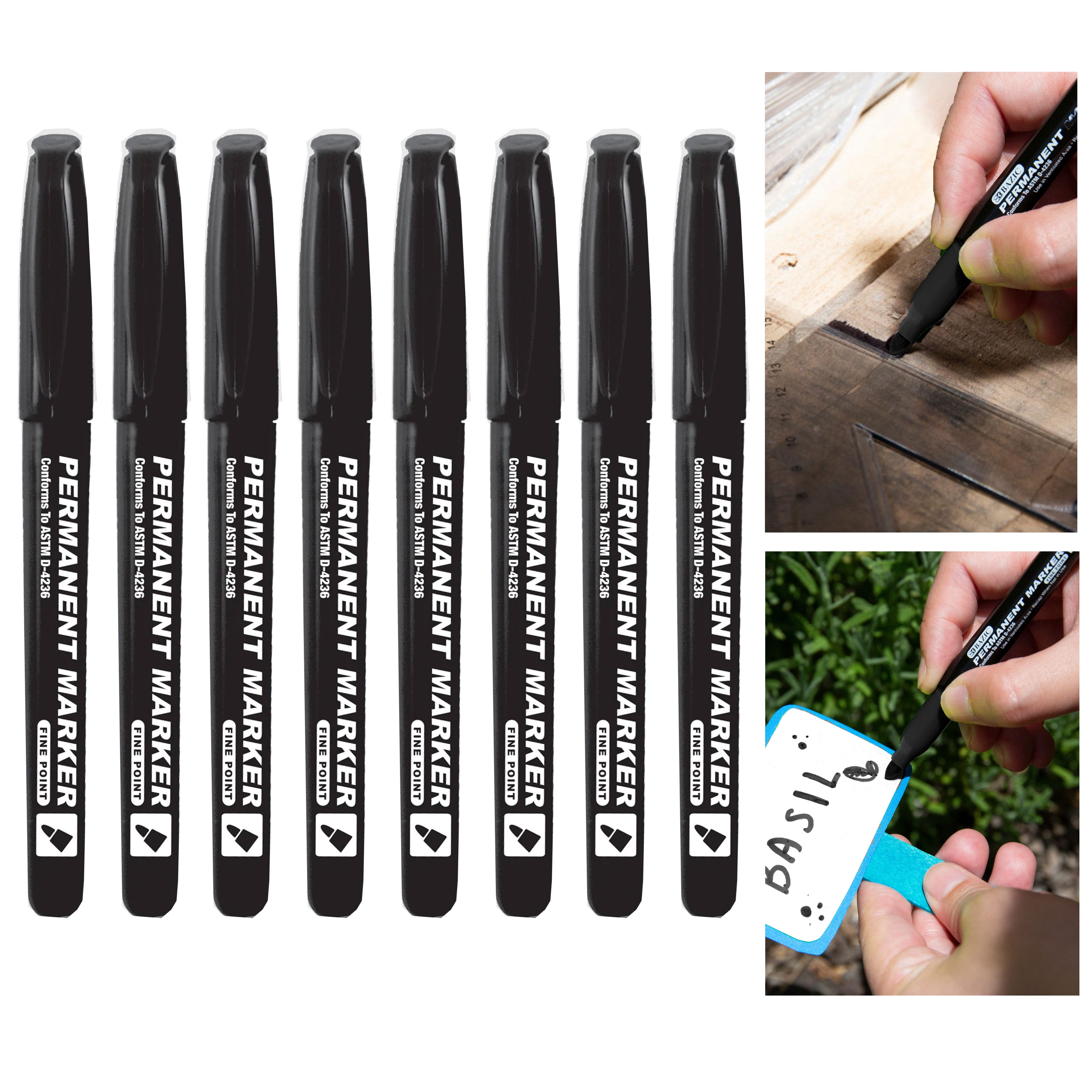 BAZIC Permanent Markers Fine Point Waterproof Ink (Black, 8 Pack) dwfet