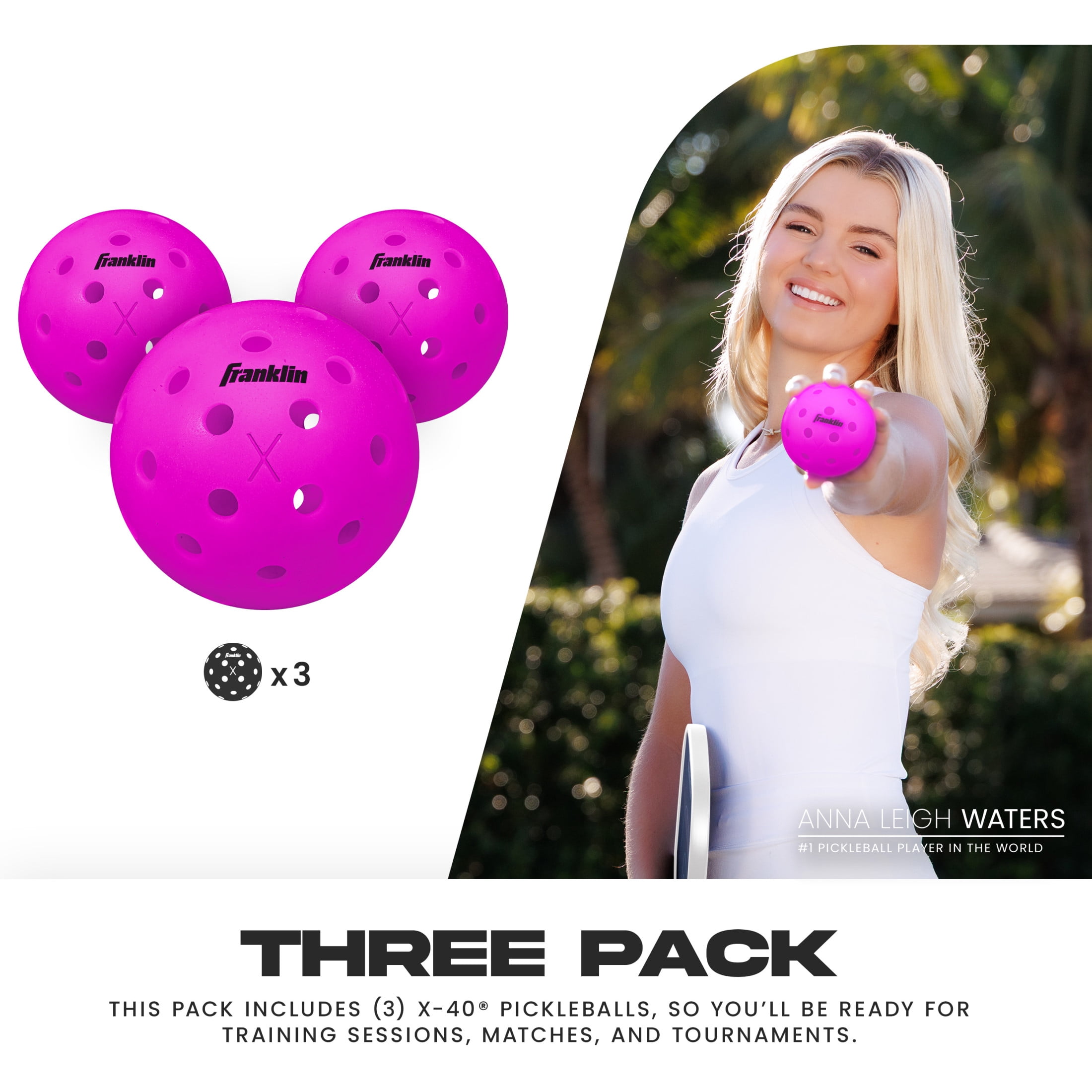 Franklin Sports X-40 Outdoor Pickleballs, USAPA Approved Tournament Performance (Purple, 3 Pack) ysuu0