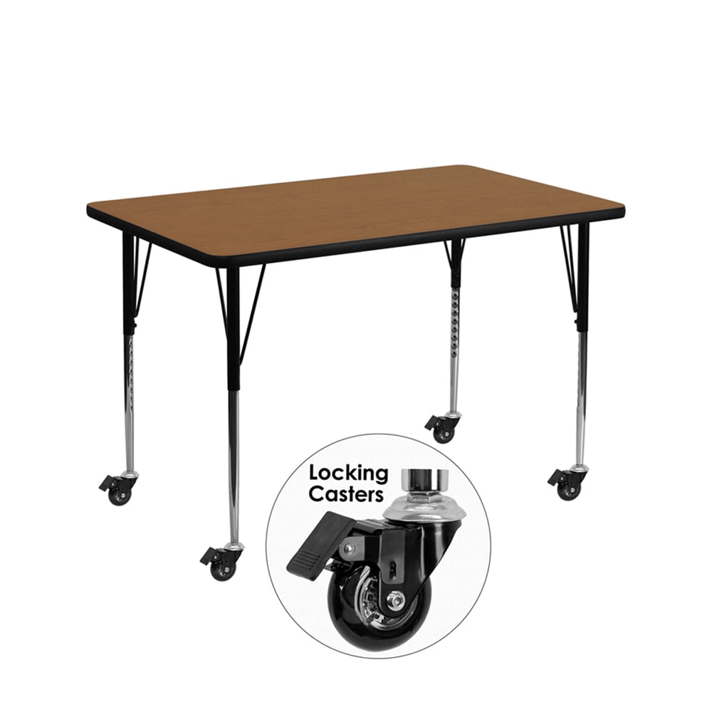 Flash Furniture Wren Mobile Rectangular Activity Table with Adjustable Height Legs (Oak, 30 in x 48 in) x7sd9