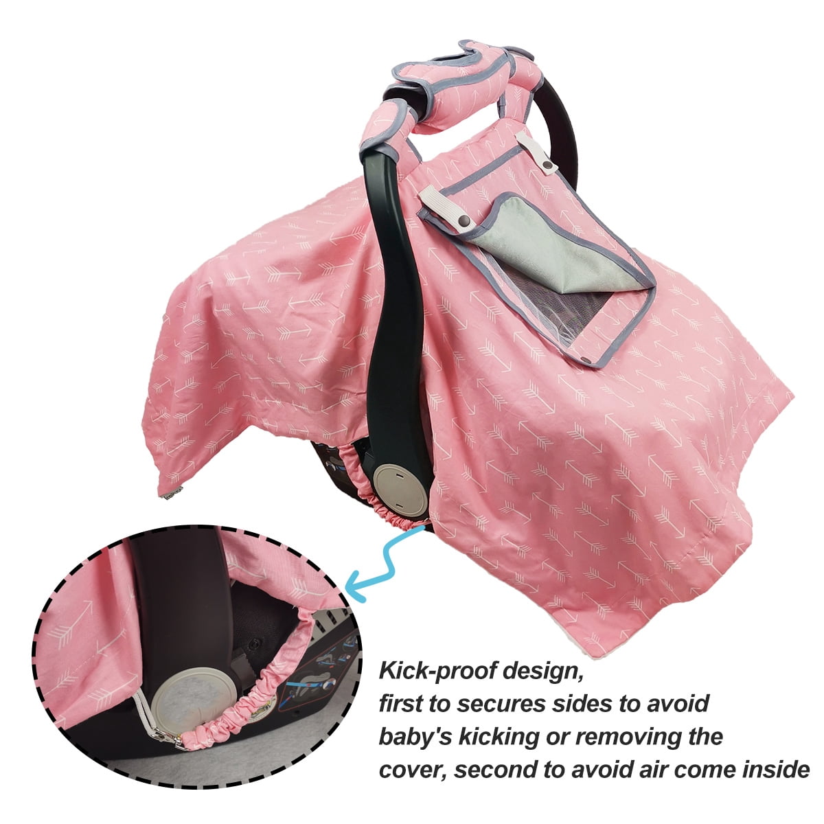 ICOPUCA Baby Car Seat Canopy & Carrier Cover (Pink with White Dots, 38 in x 30 in) iz3u1