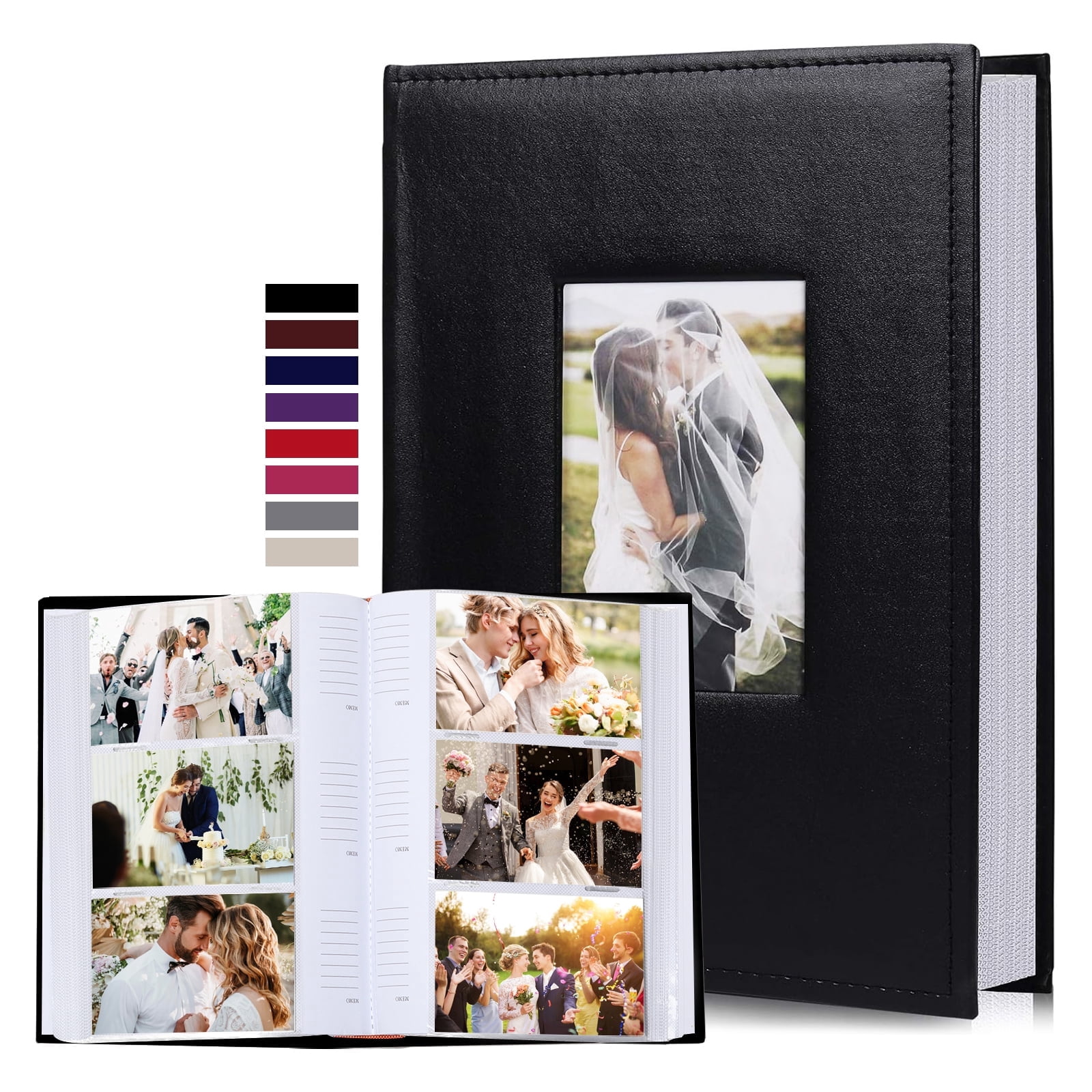 RECUTMS Photo Album for 4x6 Pictures, Premium Leather Cover Wedding and Family Memory Book (Black, 300 Photos) iaxn1