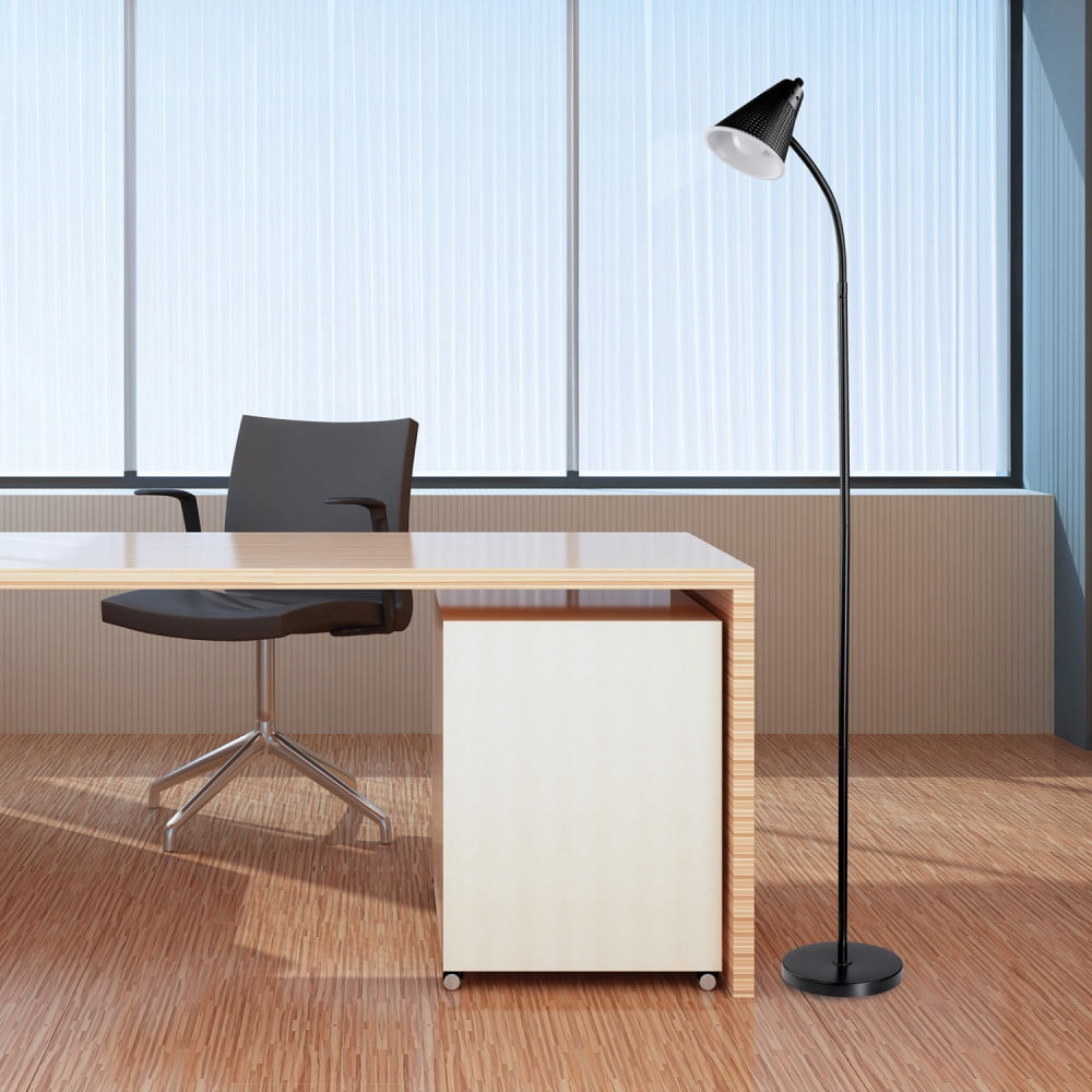 Globe Electric Novogratz Modern LED Floor Lamp with Adjustable Gooseneck and Mesh Shade (Matte Black, 59 in) f1h4v