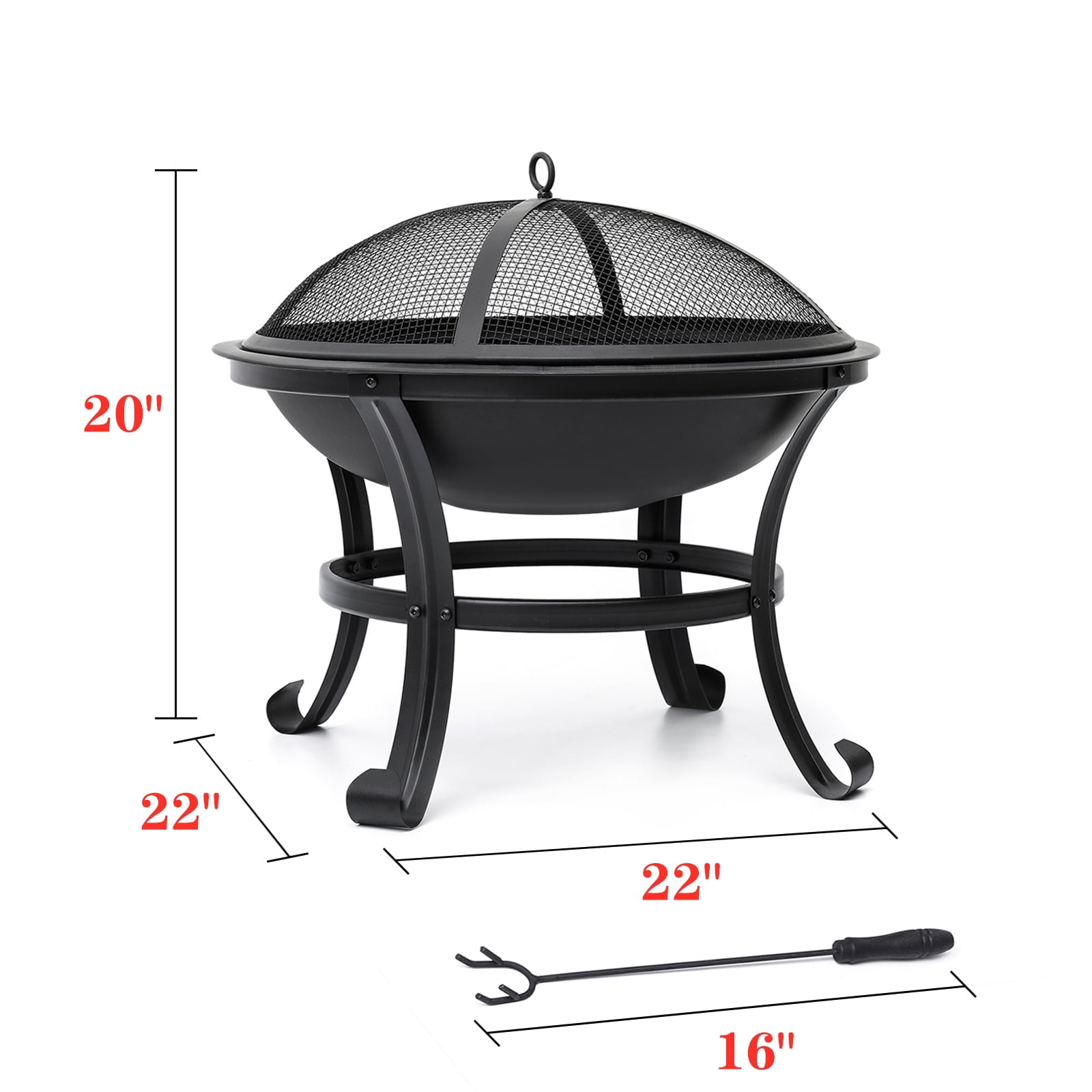 KingSo 22 in Wood Burning Fire Pit with Spark Screen and Log Grate (Black, 22 in) b6b20