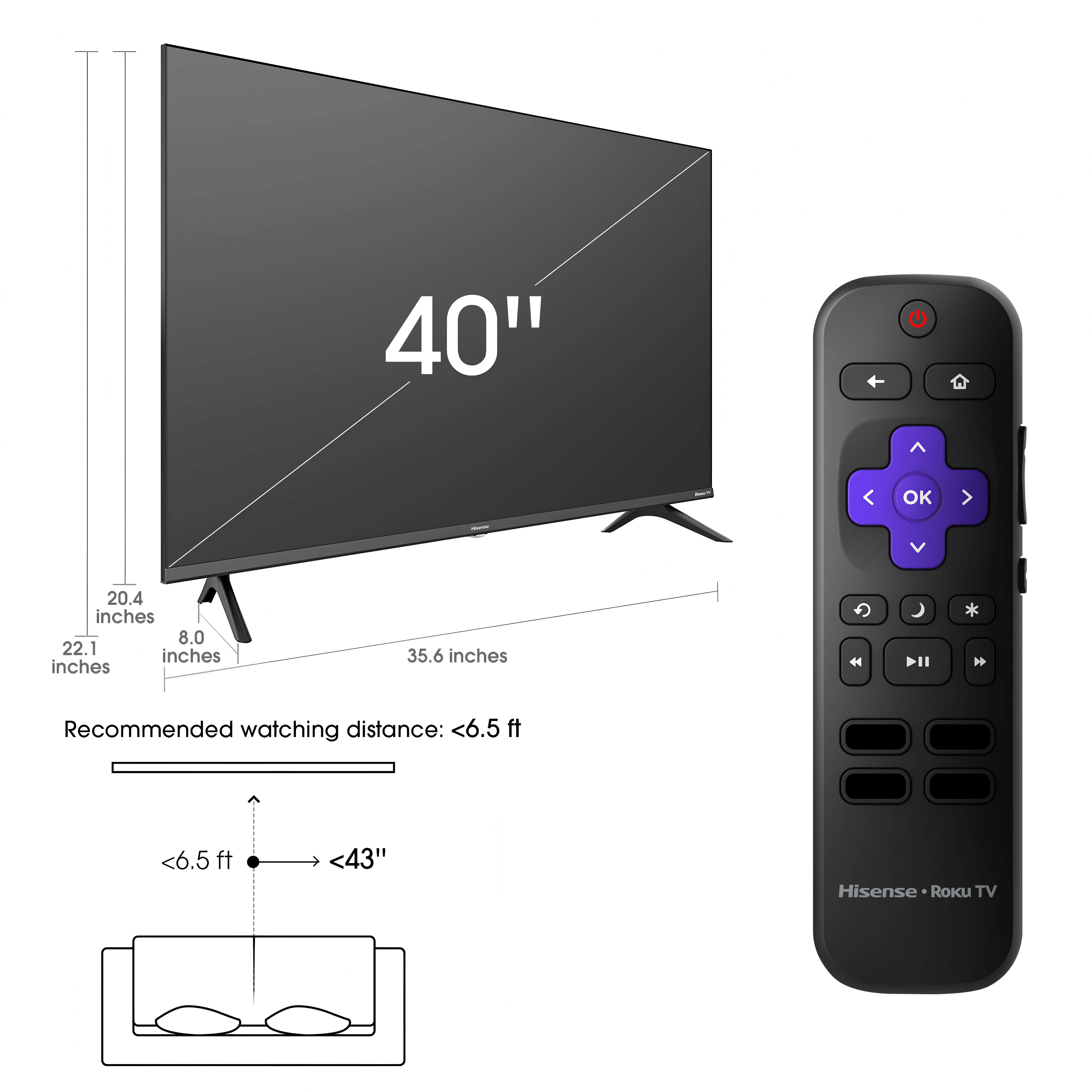 Hisense 40-Inch Class H4 Series FHD Roku Smart TV (1080P Full HD, LED Display, Motion Rate 120, Smart Streaming) vvayo