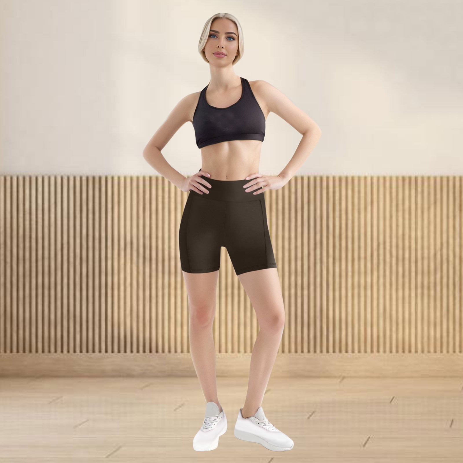EGNMCR Women's High Waist Biker Shorts with Pockets (Brown, XL) gtdu1