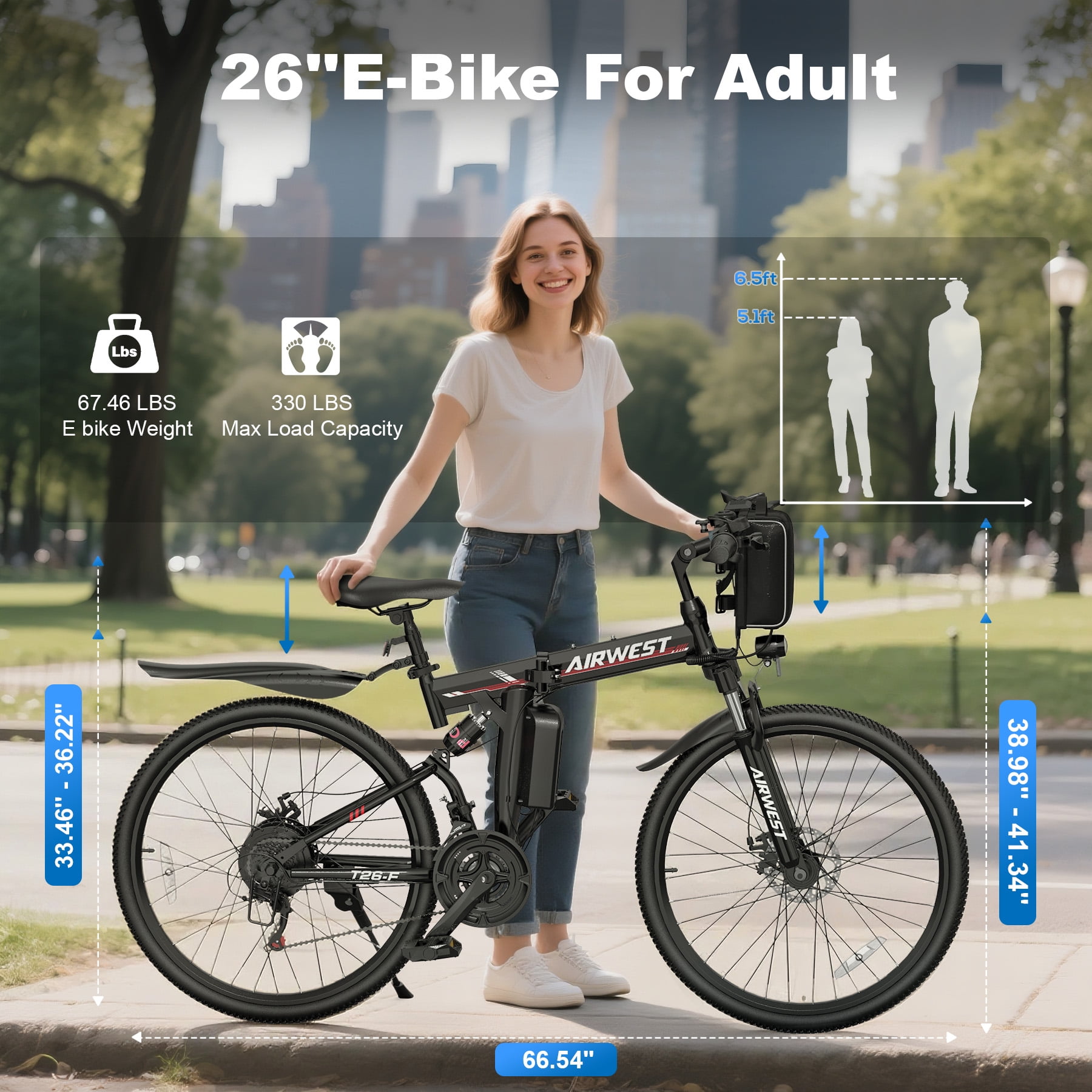 AIRWEST Electric Bicycle for Adults, 750W Motor City Commuter E-Bike, 7-Speed Cruiser, 40 Miles Range (Black, 26 in) cx937