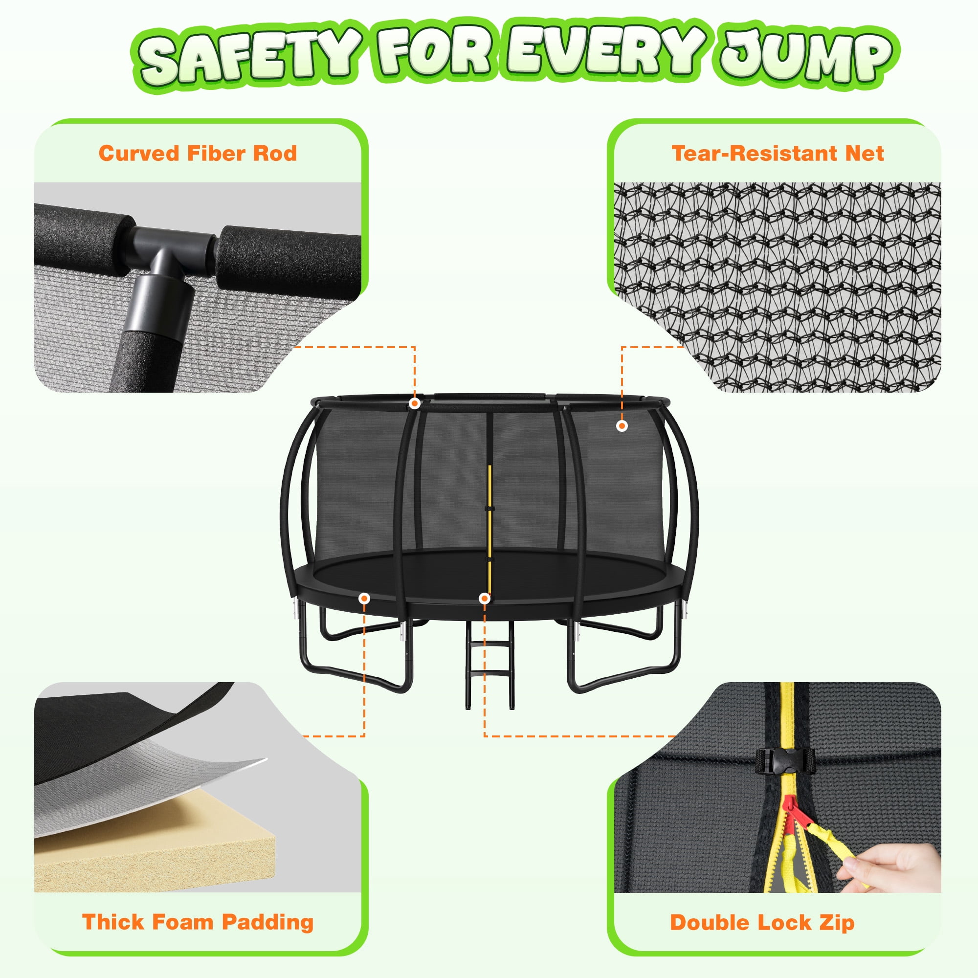 Forgemus Recreational Outdoor Trampoline with Enclosure Net and Ladder (12 ft) 7r62m