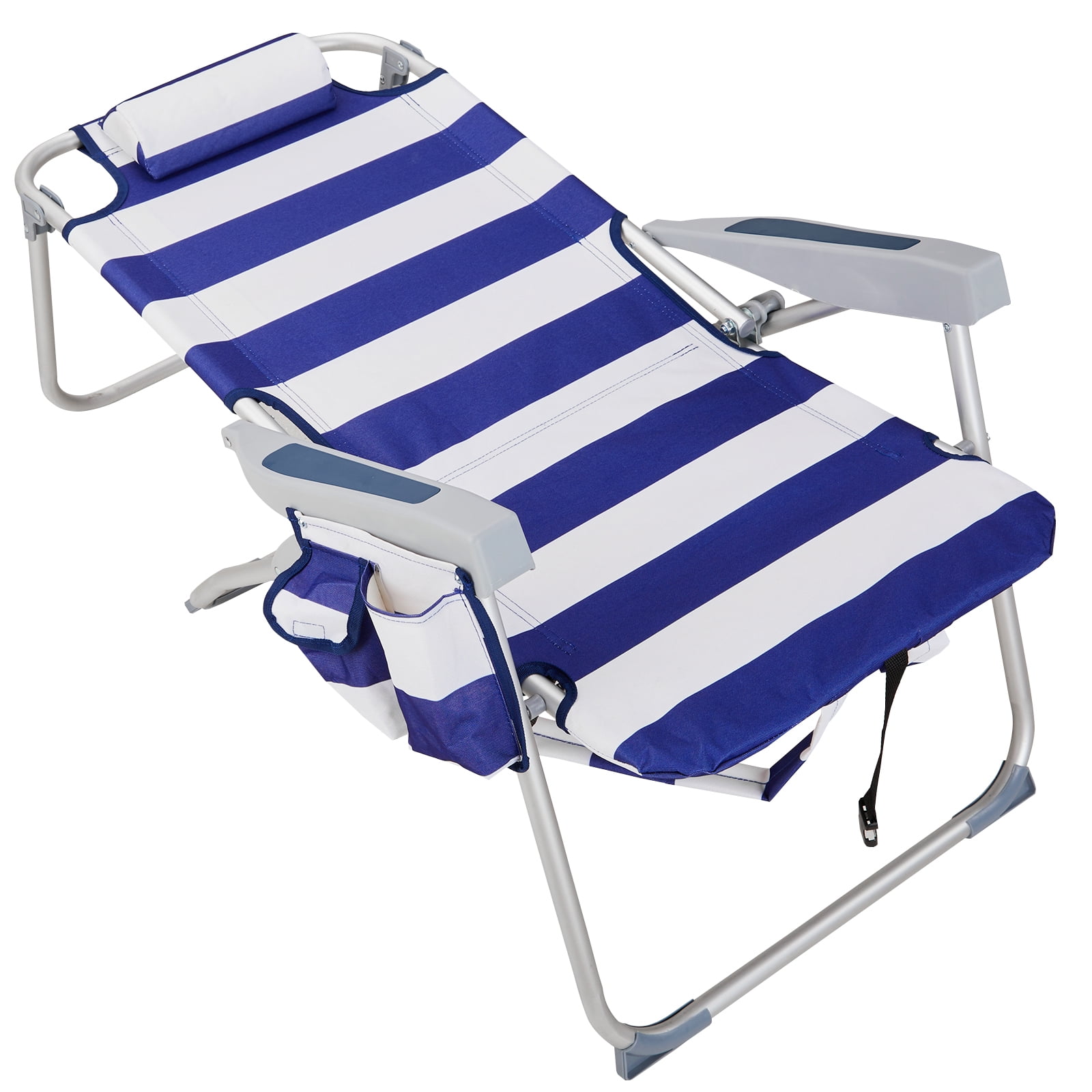 sluting Heightened Oxford Beach Chair with Adjustable Backrest (Blue Stripes, 24.8 in x 27.6 in x 39 in) 7tv28