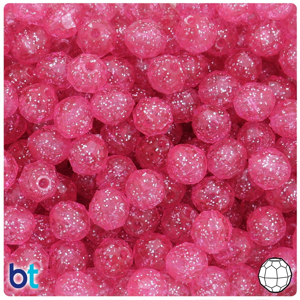 Beadtin Pink Sparkle Faceted Round Plastic Beads for Jewelry Making (0.39 in, 225 Count) rmuqz
