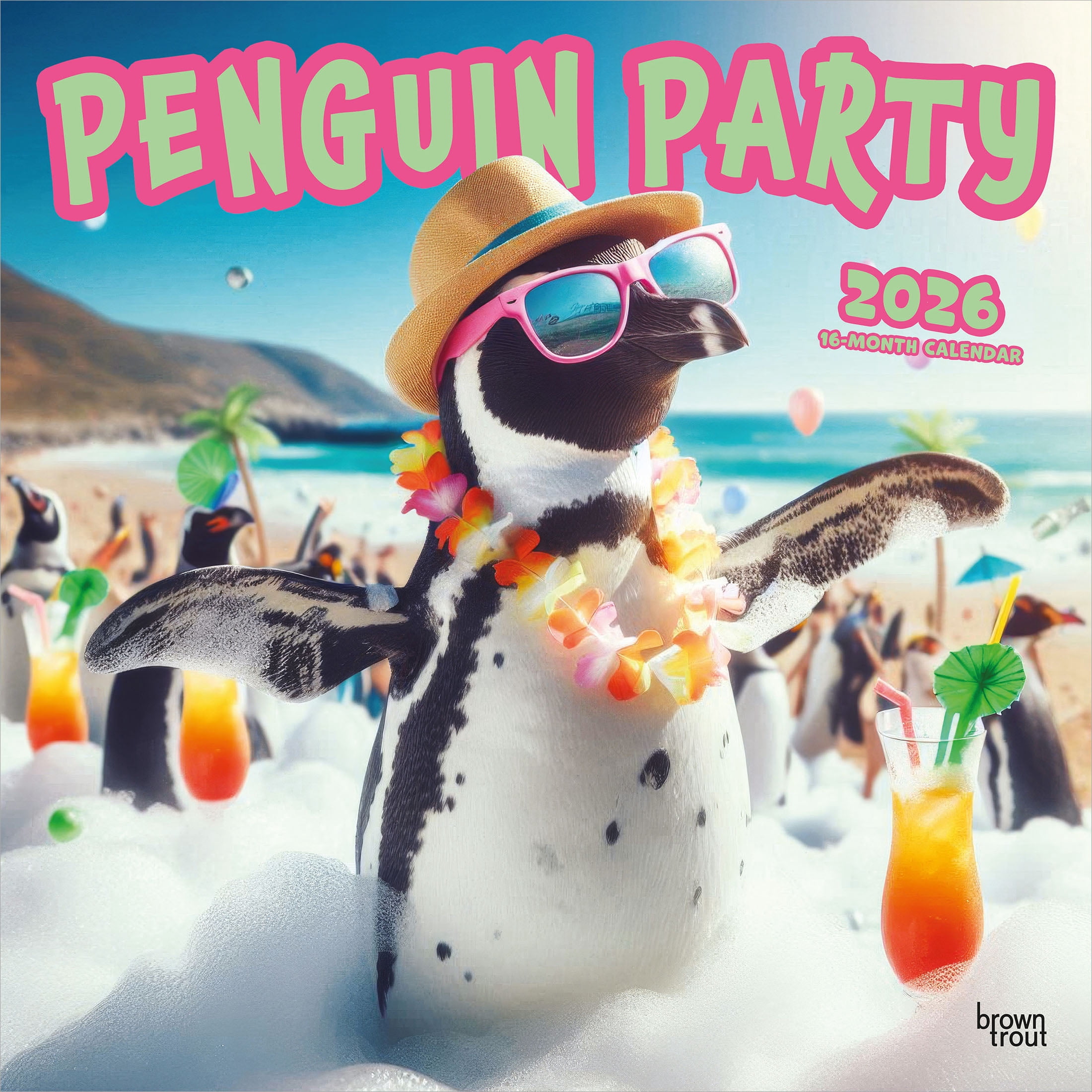 BrownTrout Penguin Party 2026 Wall Calendar (12 in x 24 in) p4xme