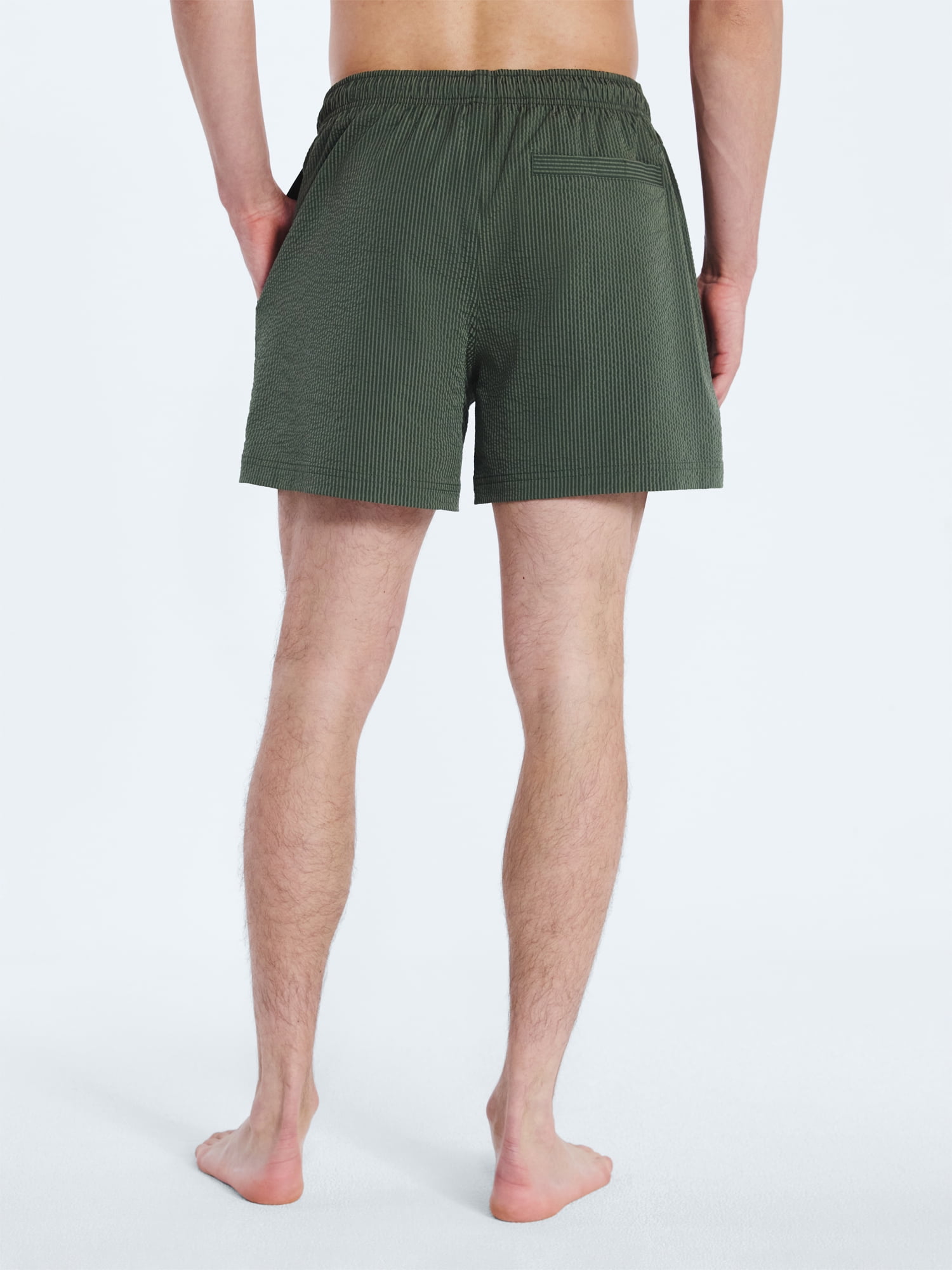 Free Assembly Men's Stretch Seersucker Board Shorts Quick-Dry Swimwear (Green, 5 in Inseam) rnyvc