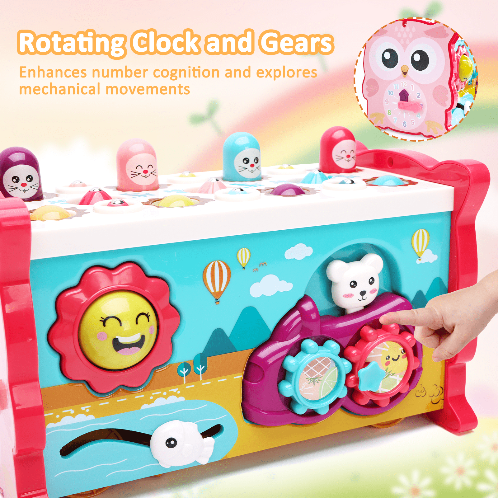 ORFELD 8-in-1 Montessori Activity Cube Educational Learning Toy for Toddlers (Pink, 8.3 in x 4.9 in x 4.9 in) c4hwv