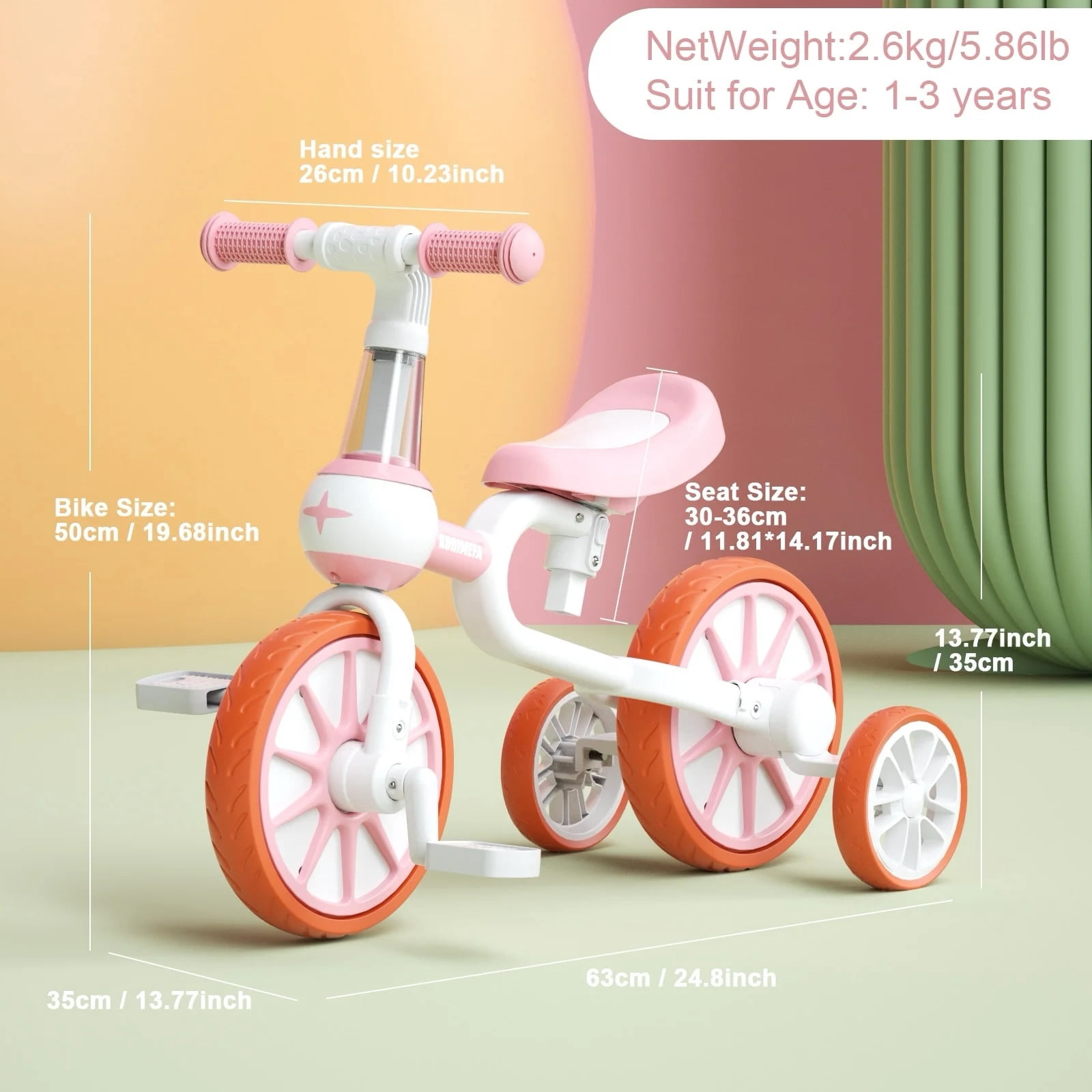 KORIMEFA 3-in-1 Kids Tricycle and Balance Bike, Convertible Toddler Riding Toy (Pink, 66.14 lb Capacity) de0ja