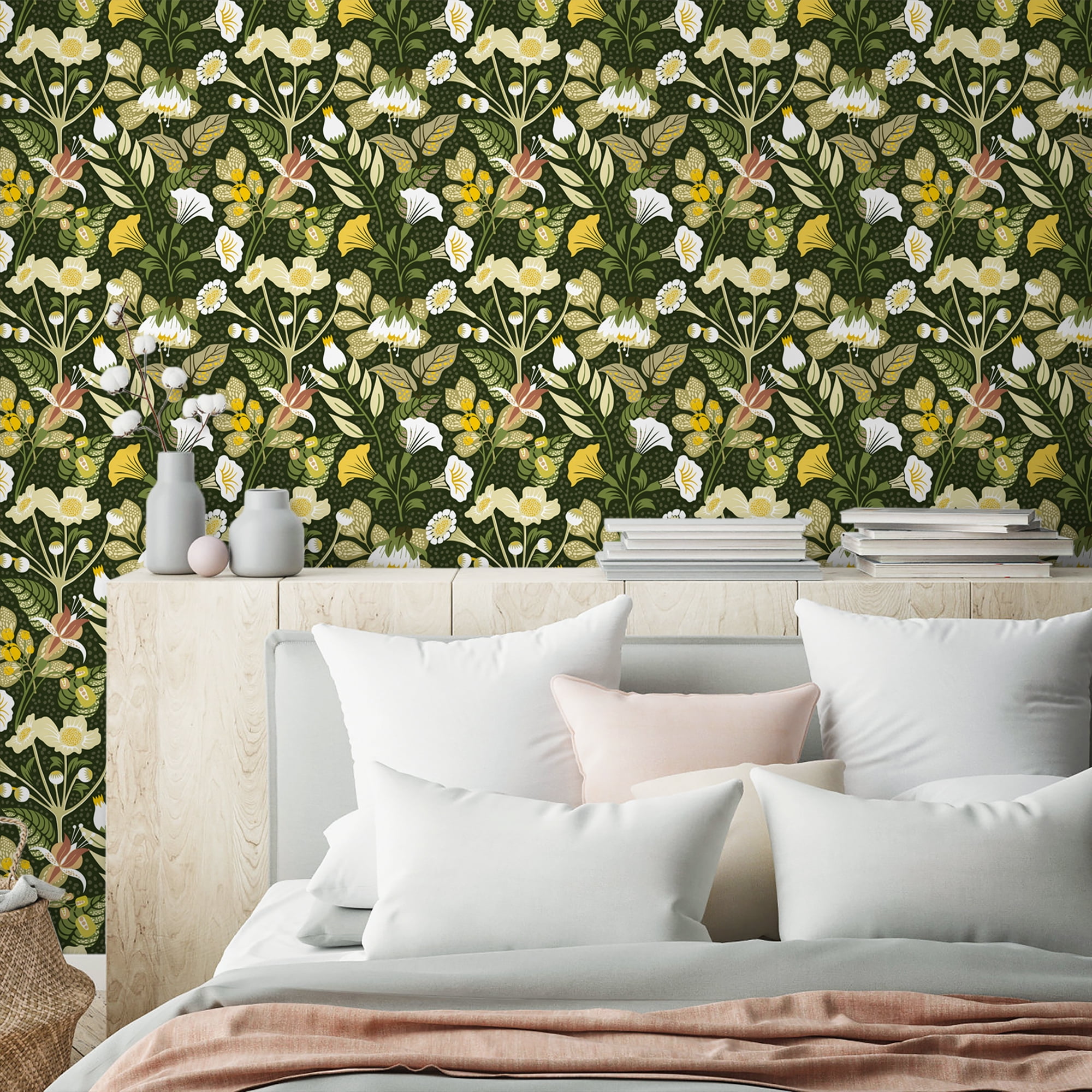 Abyssaly Peel and Stick Wallpaper Green Floral Petunia Vine Contact Paper (Green, 17.7 in x 118 in) dofhx