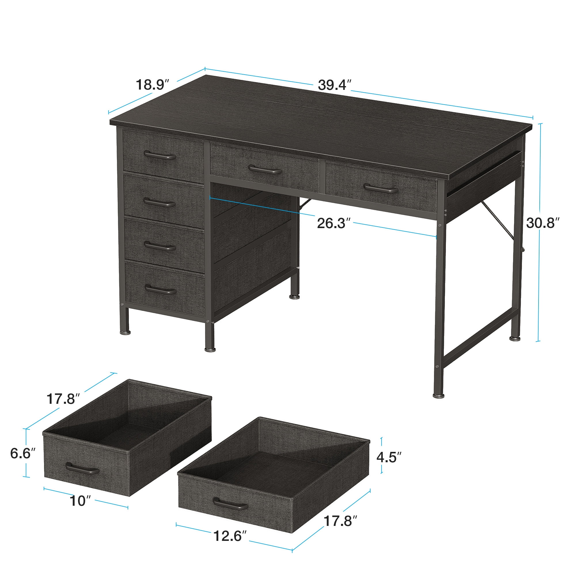 Casacomoda Home Office Desk with 6 Drawers, Modern Computer Desk for Small Spaces (Black, 40 in) 7foyz