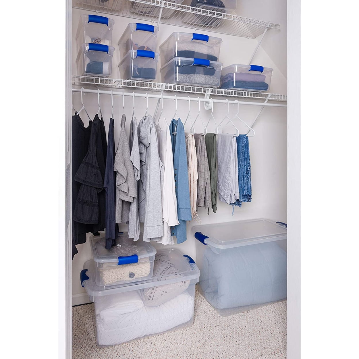 Homz Heavy Duty Stackable Storage Containers with Latching Lids (Clear, 31 Quart, 16 Pack) yheq9