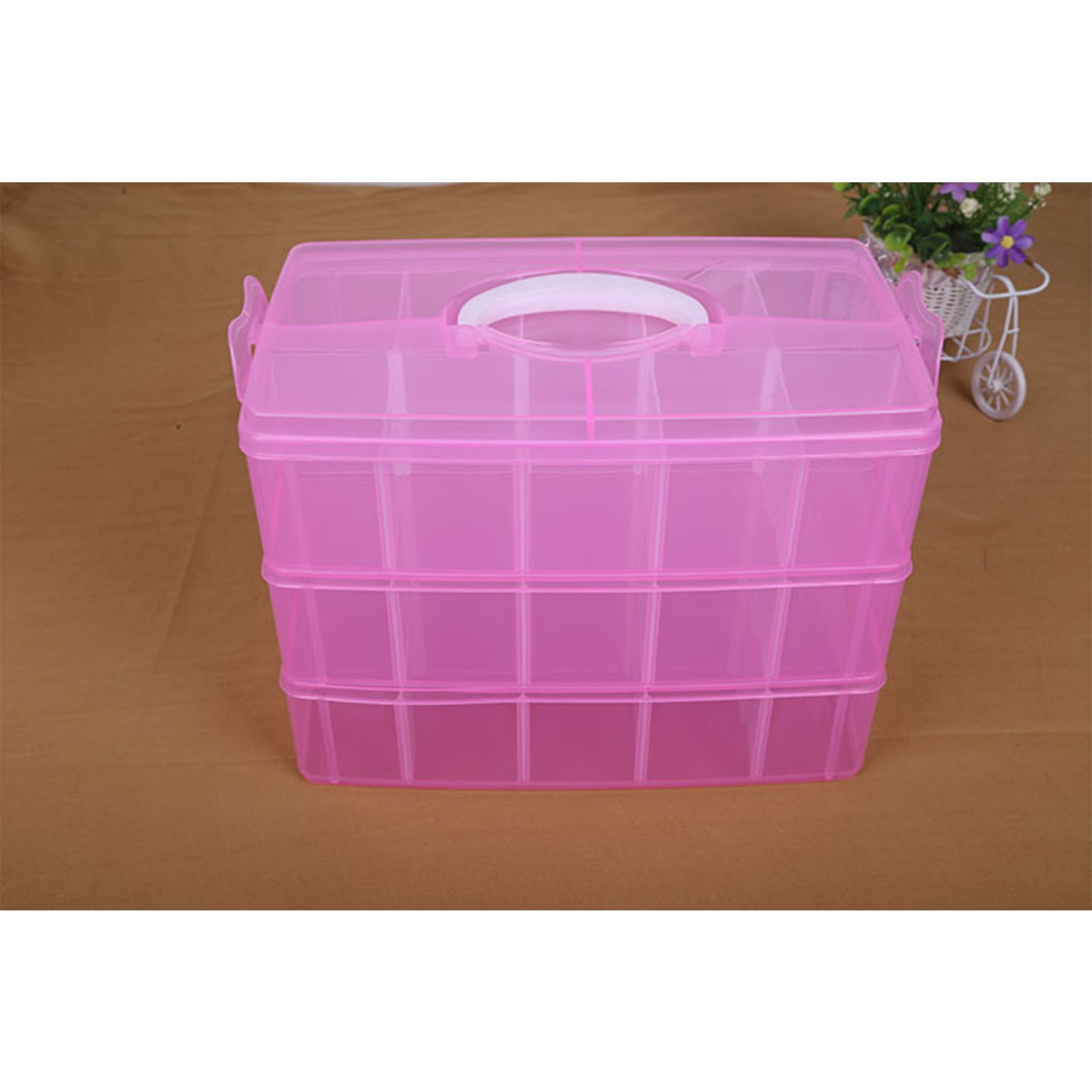 Loetky 30-Compartment Plastic Storage Organizer with Transparent Lid (Clear, 10.5 in x 6.5 in x 2.5 in) bvttp